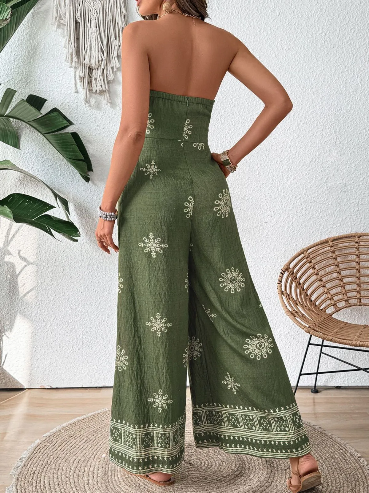 Vacation Geometric Lace-up Strapless High Rise Jumpsuits, 2 of 11