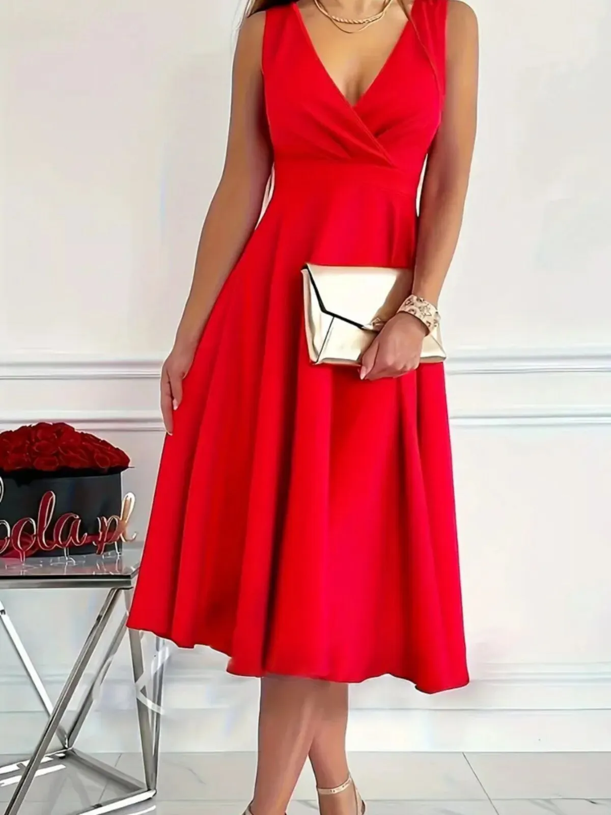 Solid Elegant Party V-neck A-line Dress, 2 of 5