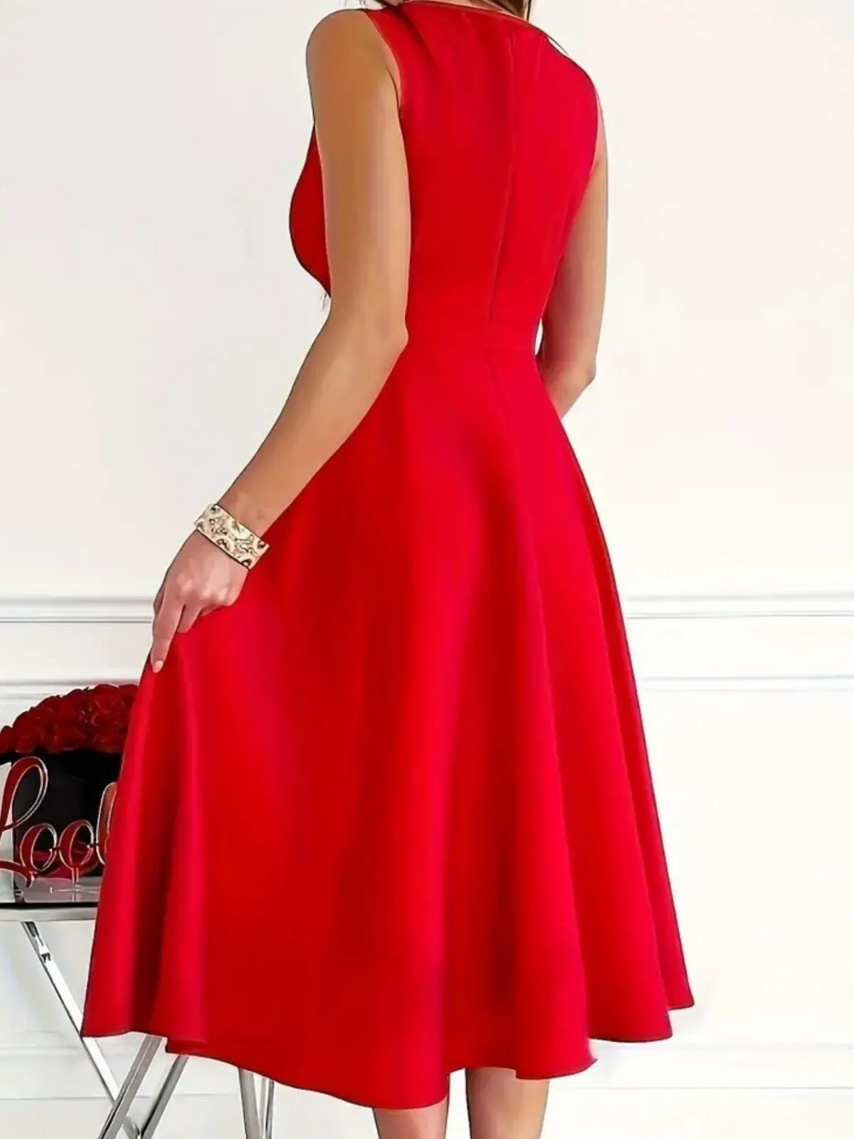 Solid Elegant Party V-neck A-line Dress, 3 of 5