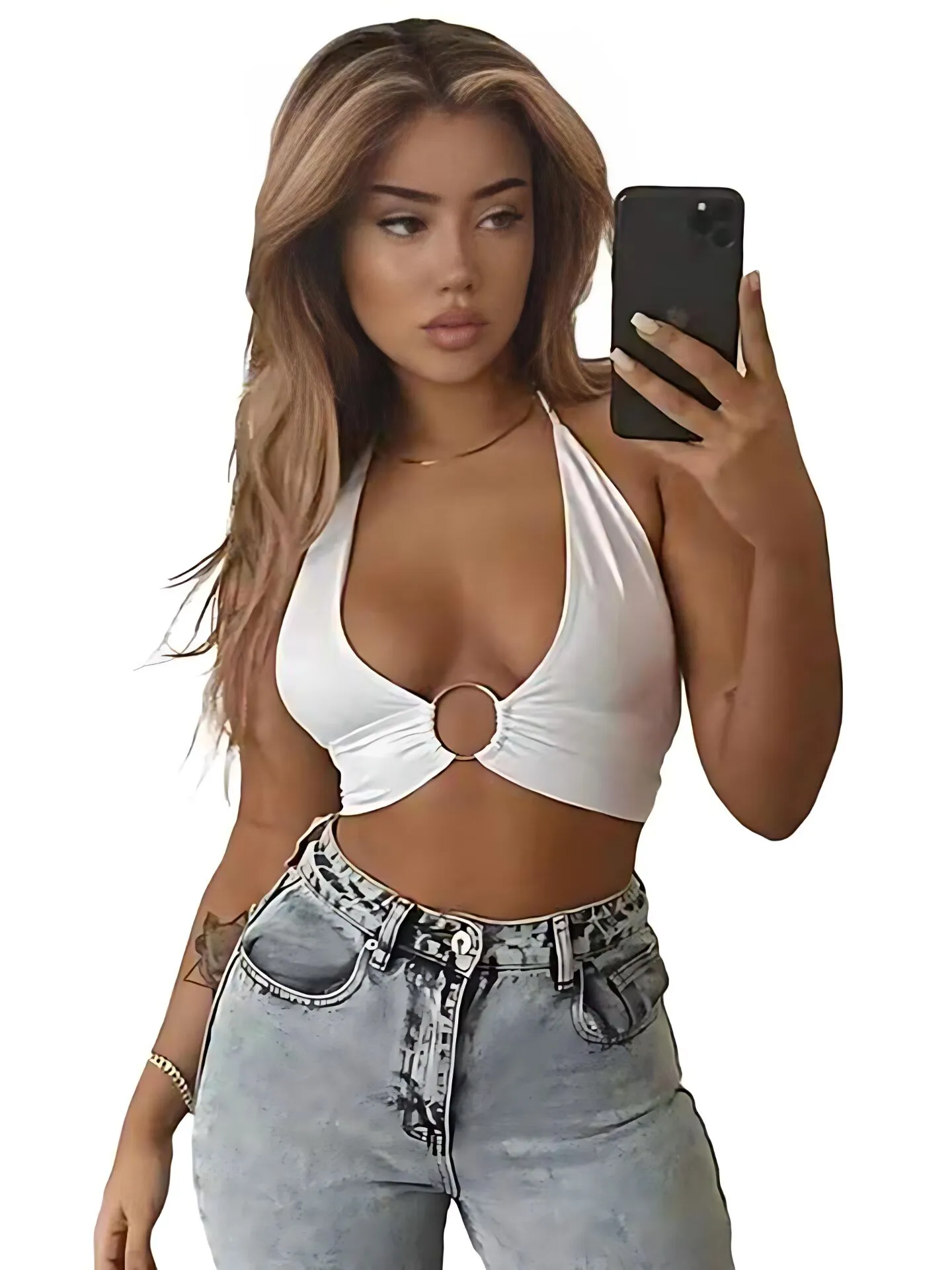 Solid Grommet Eyelet Halter Super Hot Backless Crop Cami, 2 of 2