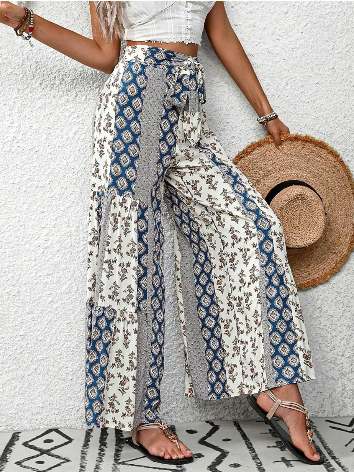 Vacation Vibes Flowy Geometric High Rise Palazzo Pants, 5 of 6