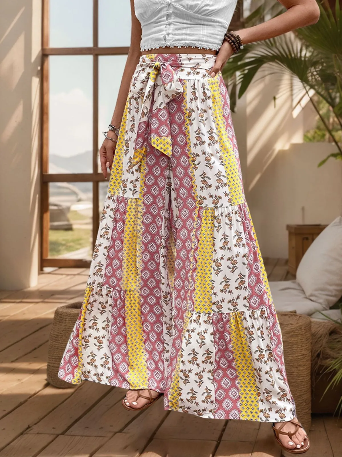 Flowy Vacation Geometric High Rise Palazzo Pants, 1 of 5