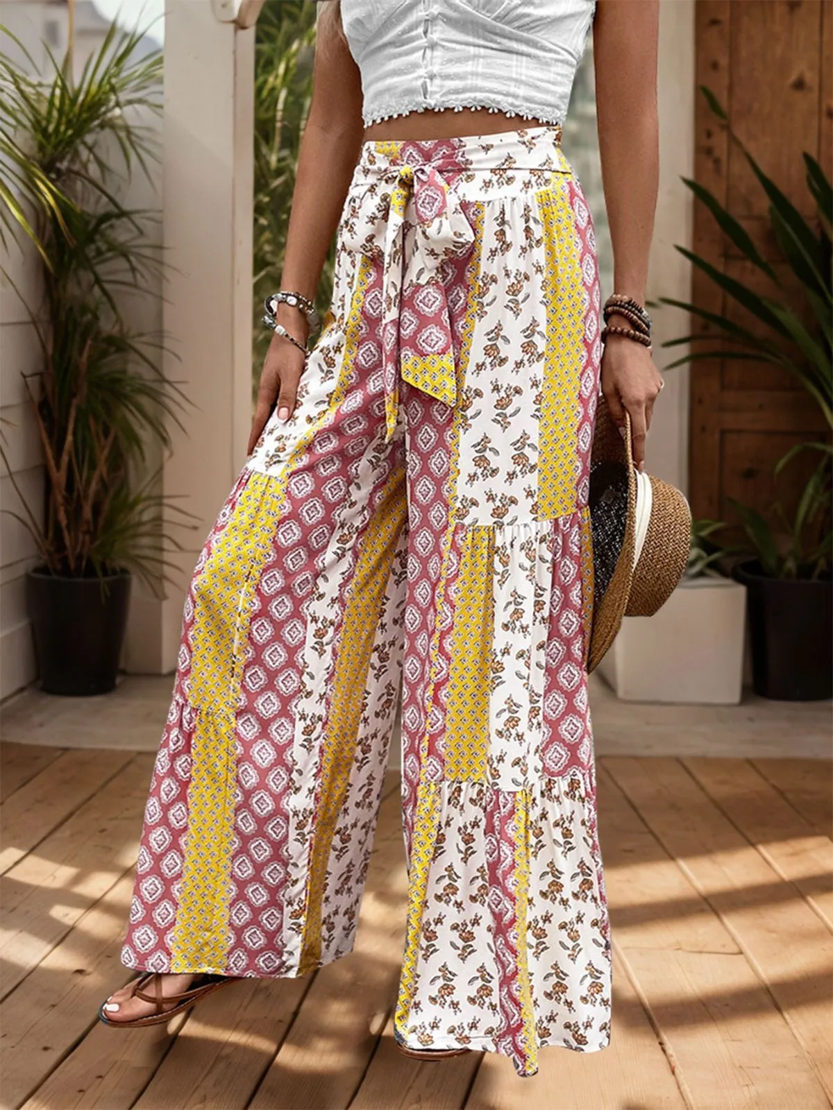 Flowy Vacation Geometric High Rise Palazzo Pants, 4 of 5