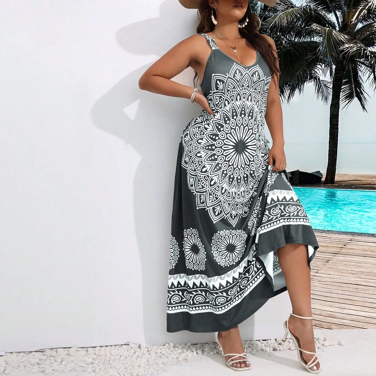 Boho Vacation Floral Spaghetti Strap A-line Dress, 4 of 6