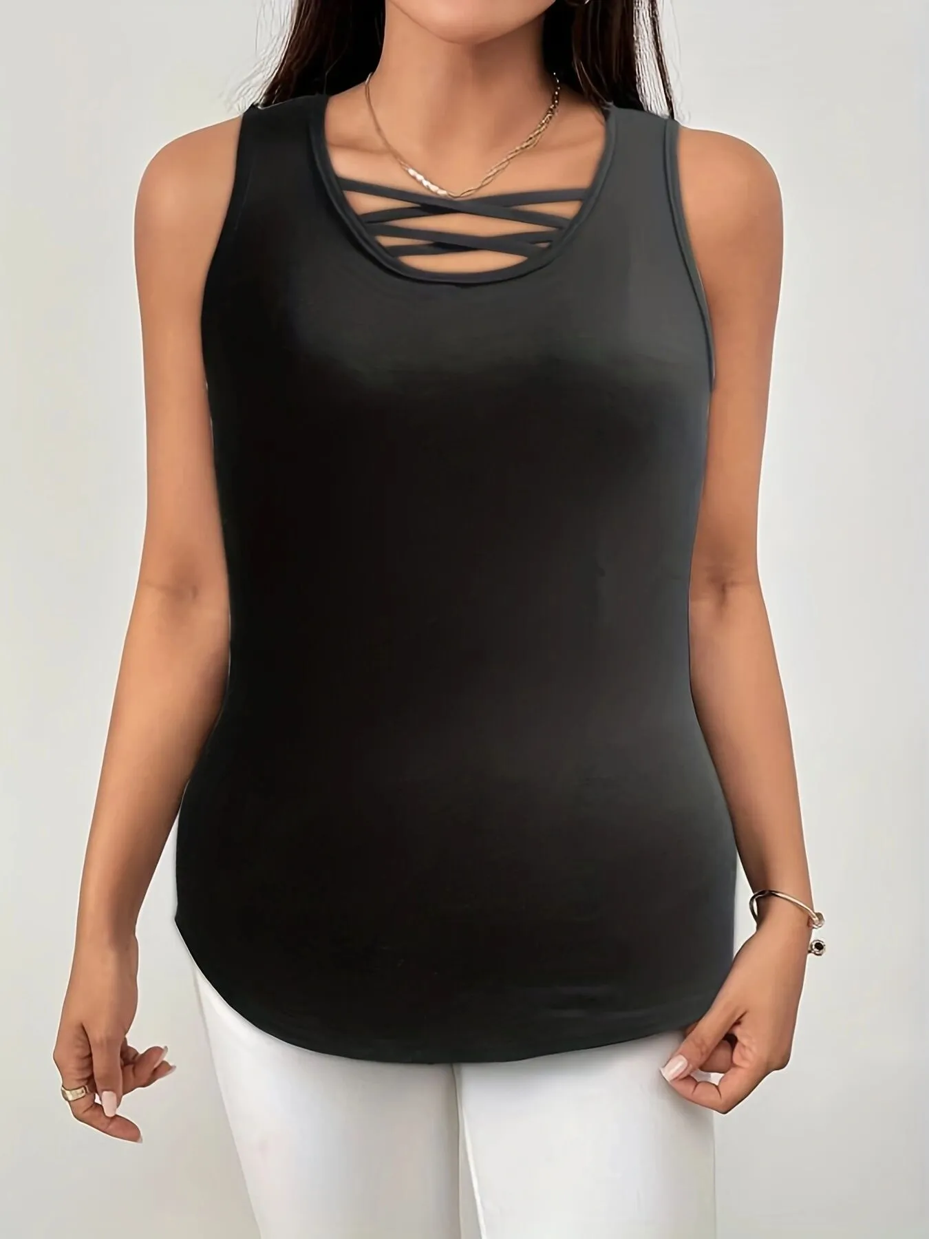 Solid Hollow Out Suspender Crisscross Front Cami, 3 of 4