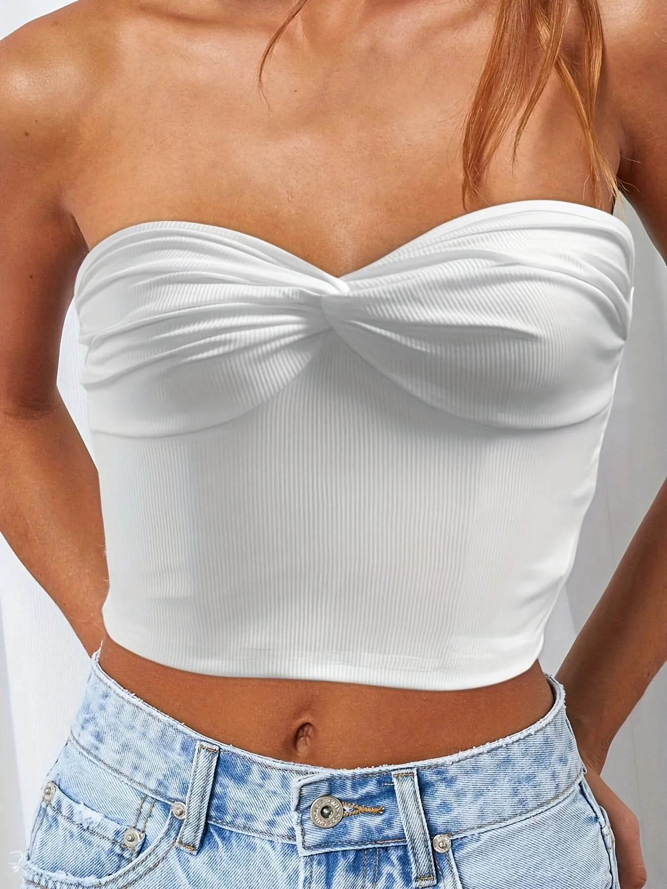 Strapless Corset Twist Front Tube Crop Top, 4 of 4