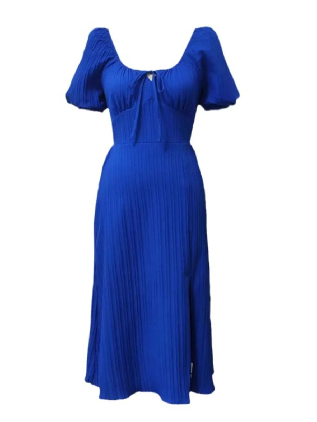 Solid Elegant Tie Back Scoop Puff A-line Dress, 2 of 5