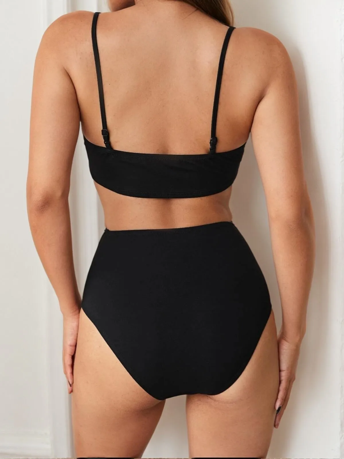 Sexy Solid Knot Front Cutout Detail Cami Backless Spaghetti Strap Bodysuits, 2 of 5