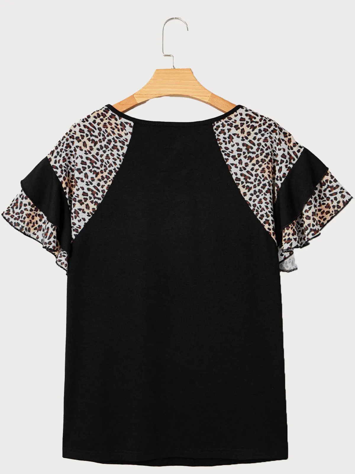 Plus Size Leopard Flounce Sleeve Casual T-shirt, 2 of 6