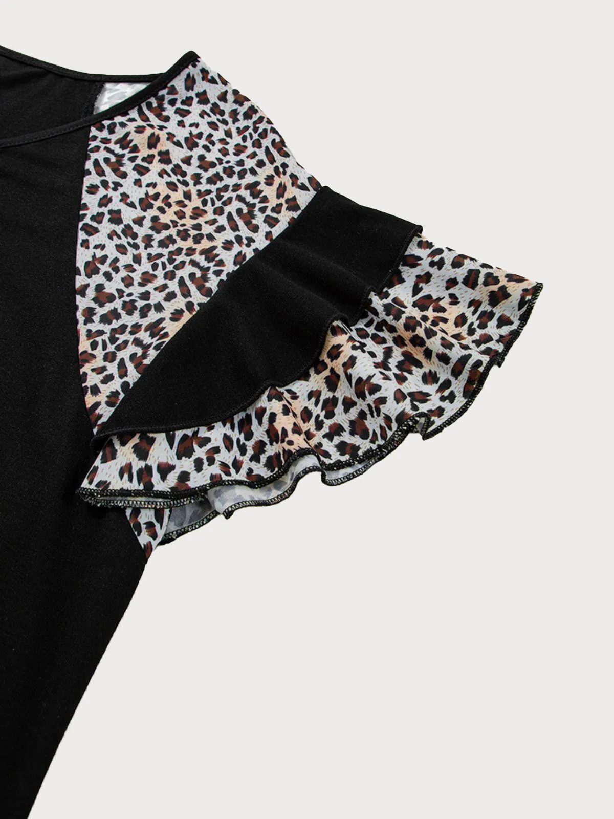 Plus Size Leopard Flounce Sleeve Casual T-shirt, 6 of 6