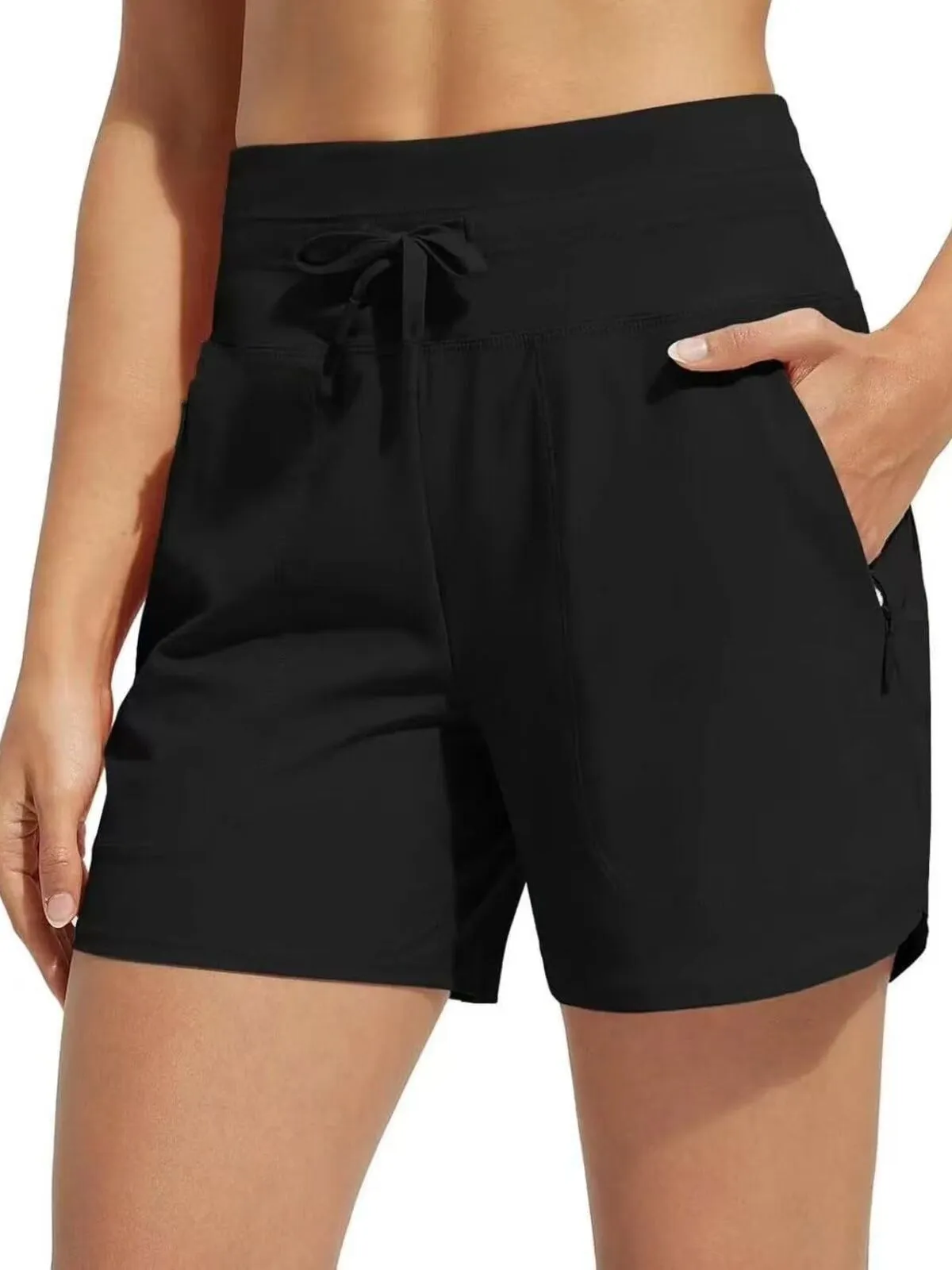 Comfortable Fast Drying Sports Hip Control Side Pockets High Waisted Yoga Shorts , 1 of 3