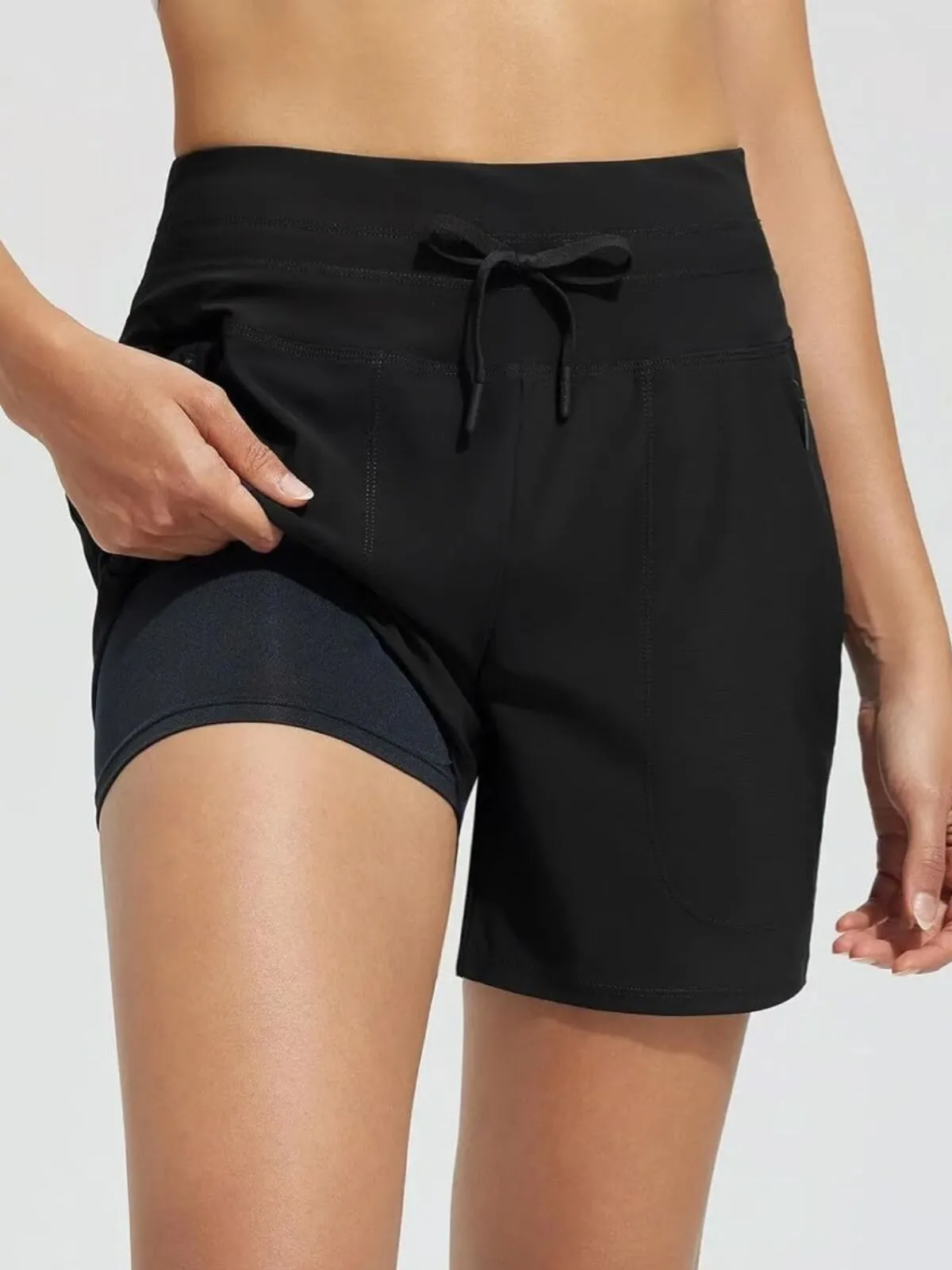 Comfortable Fast Drying Sports Hip Control Side Pockets High Waisted Yoga Shorts , 3 of 3