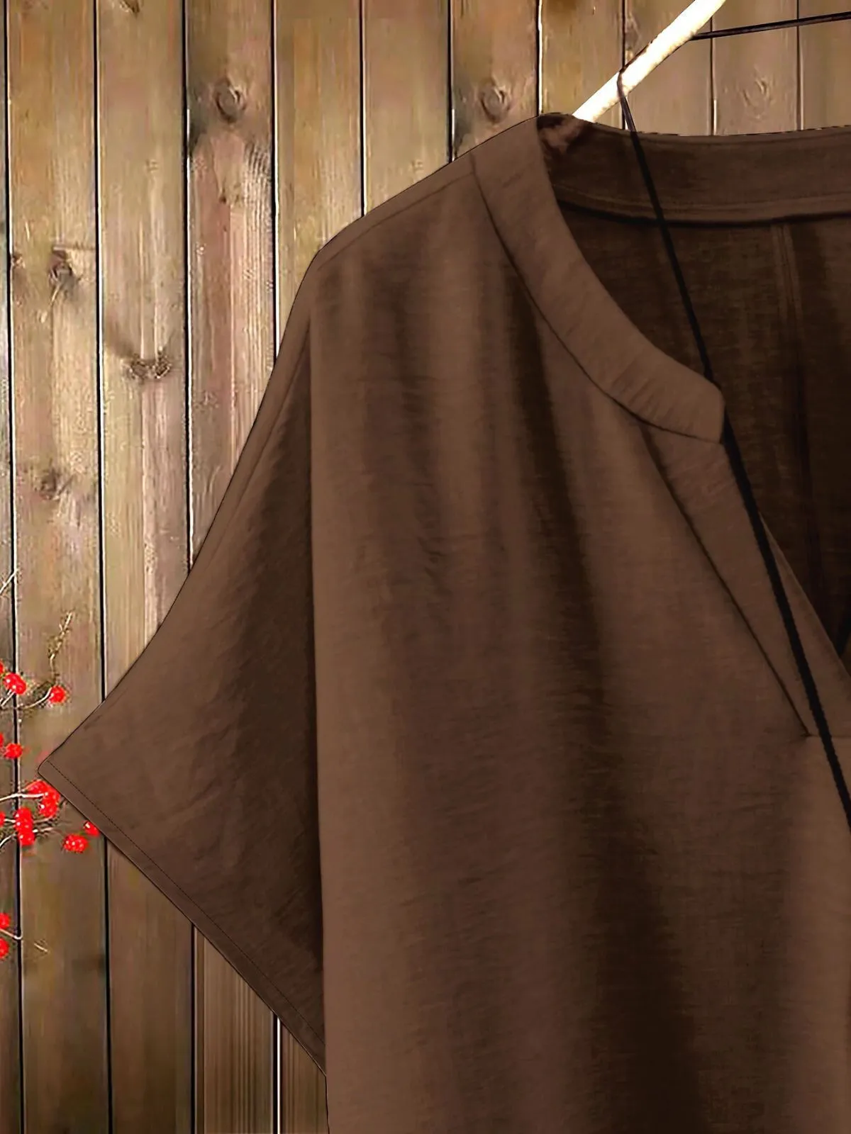 Plus Size Batwing Sleeve Notched Button Blouse & Solid Casual Pants, 3 of 4