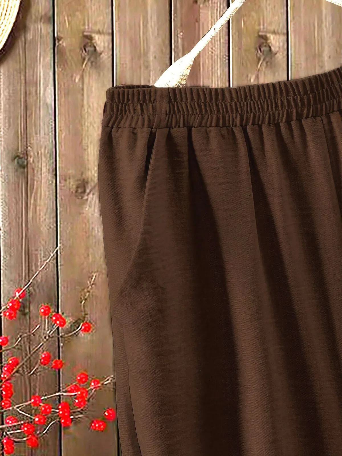 Plus Size Batwing Sleeve Notched Button Blouse & Solid Casual Pants, 4 of 4