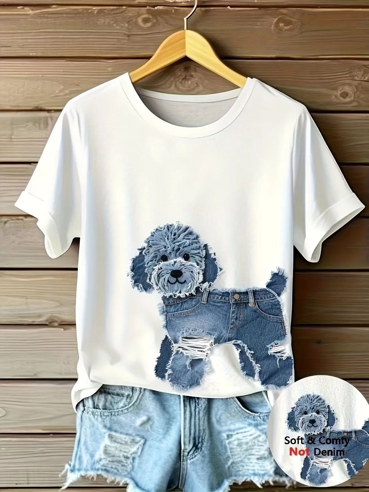 Cute Puppy Print Animal Round Neck T-shirt, 1 of 5