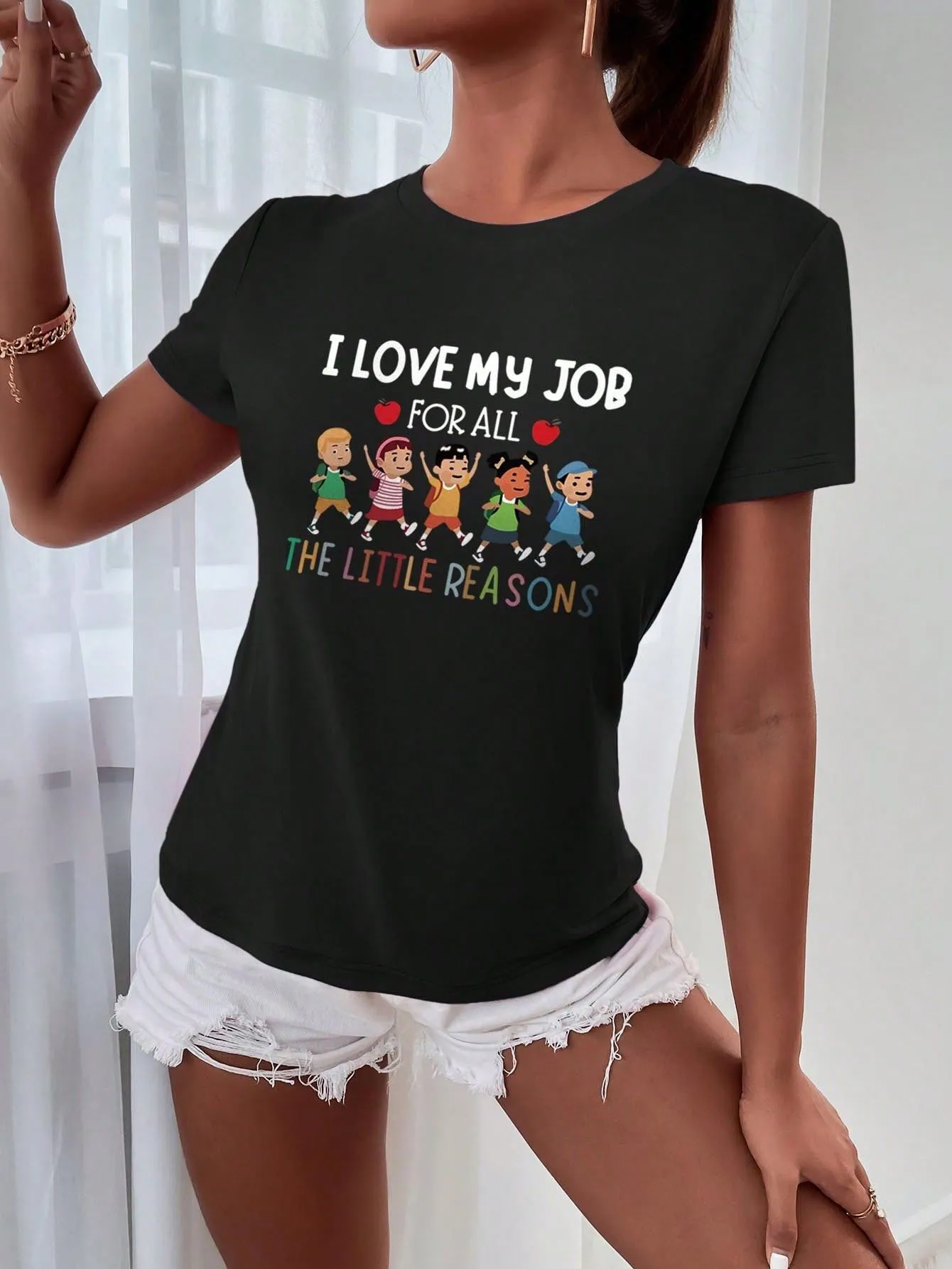 Slogan I Love My Job Figure Graphic Round Neck T-shirt, 1 of 5