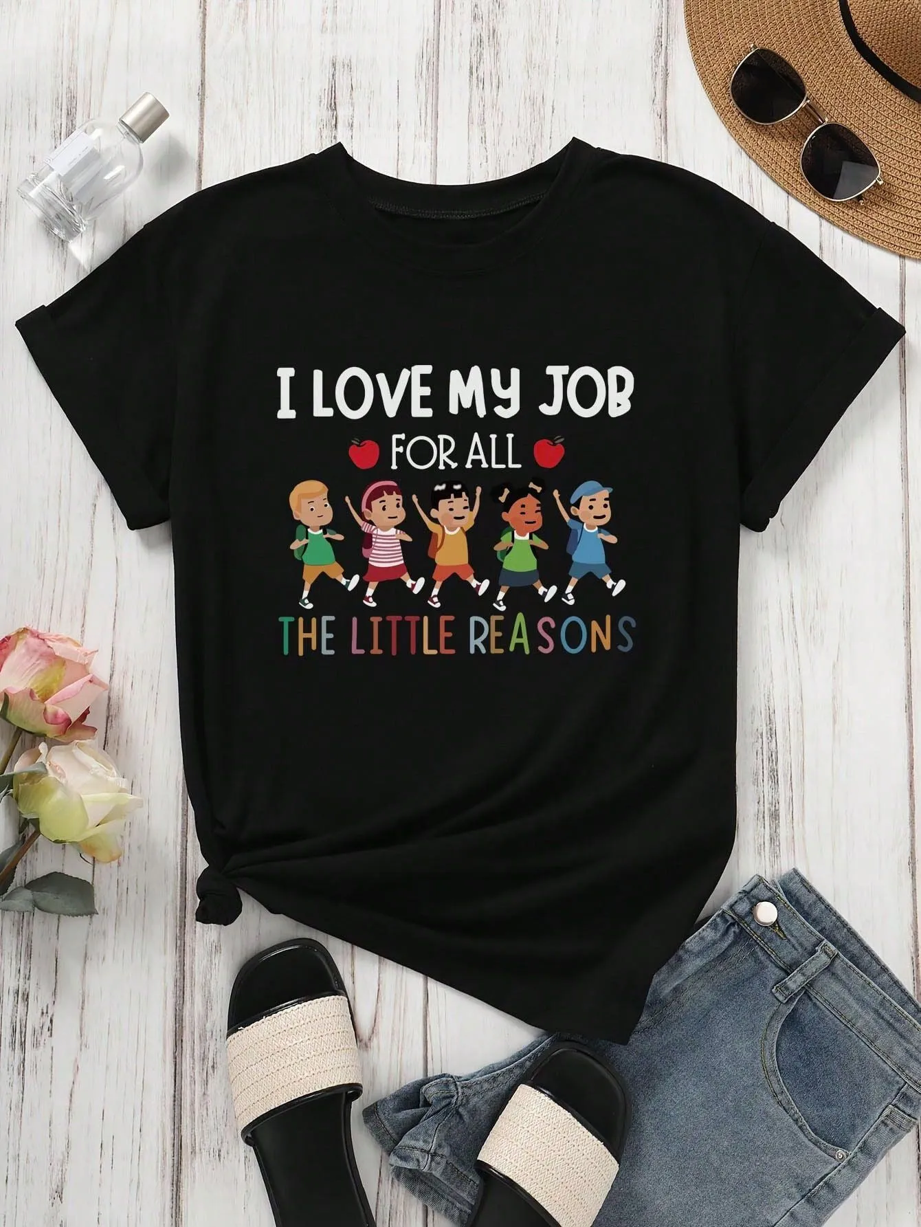 Slogan I Love My Job Figure Graphic Round Neck T-shirt, 3 of 5