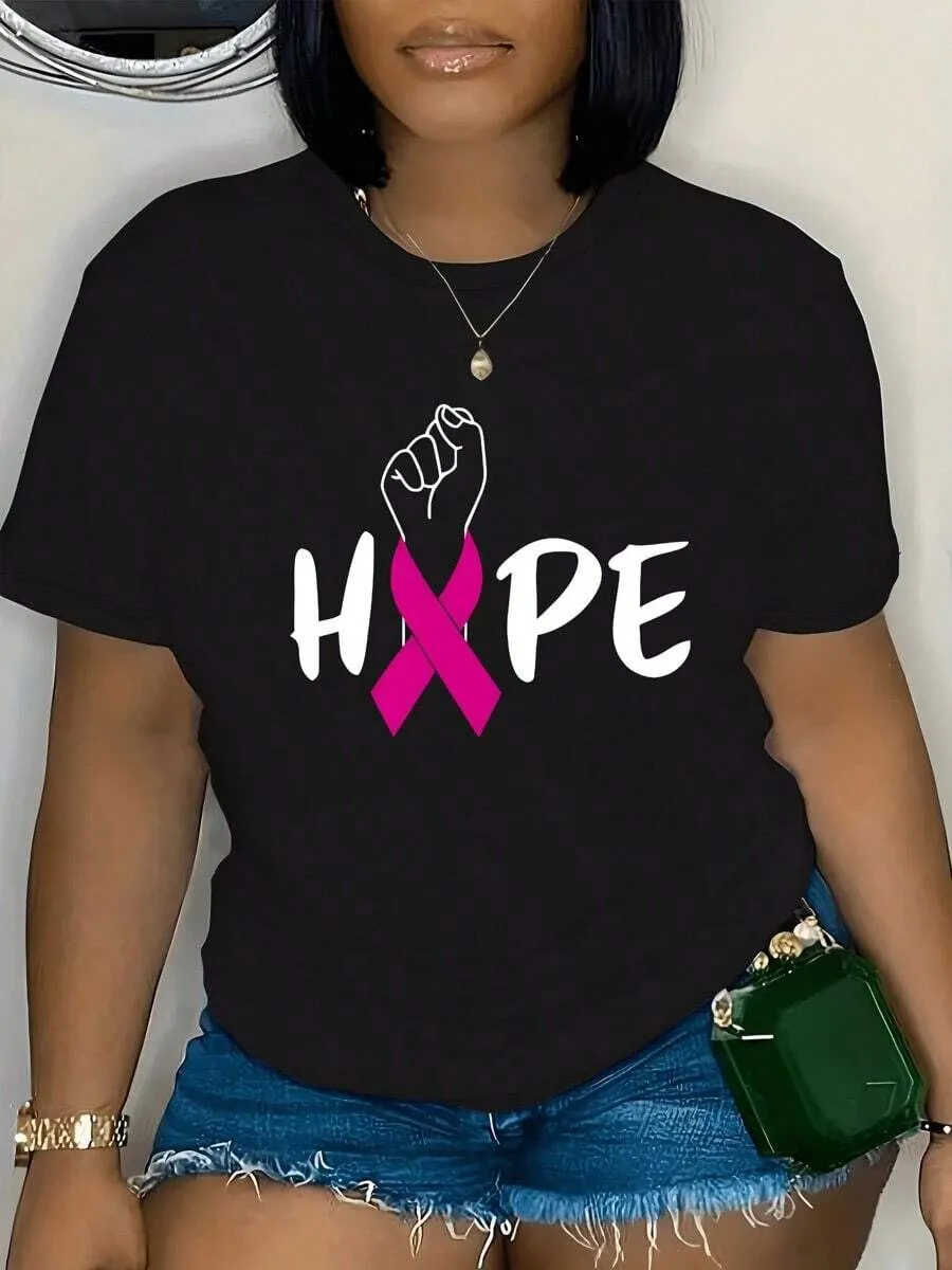 Letter Breast Cancer Awareness Day Hope Round Neck T-shirt, 1 of 5