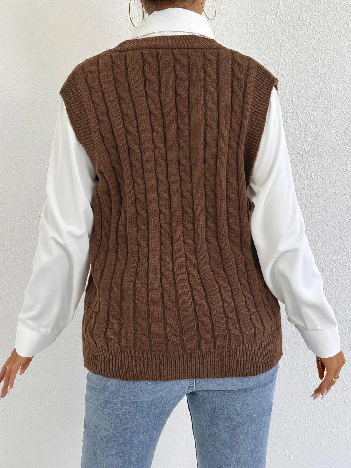 Solid Button V-neck Plain Fashion Twist All-match Vest, 2 of 5