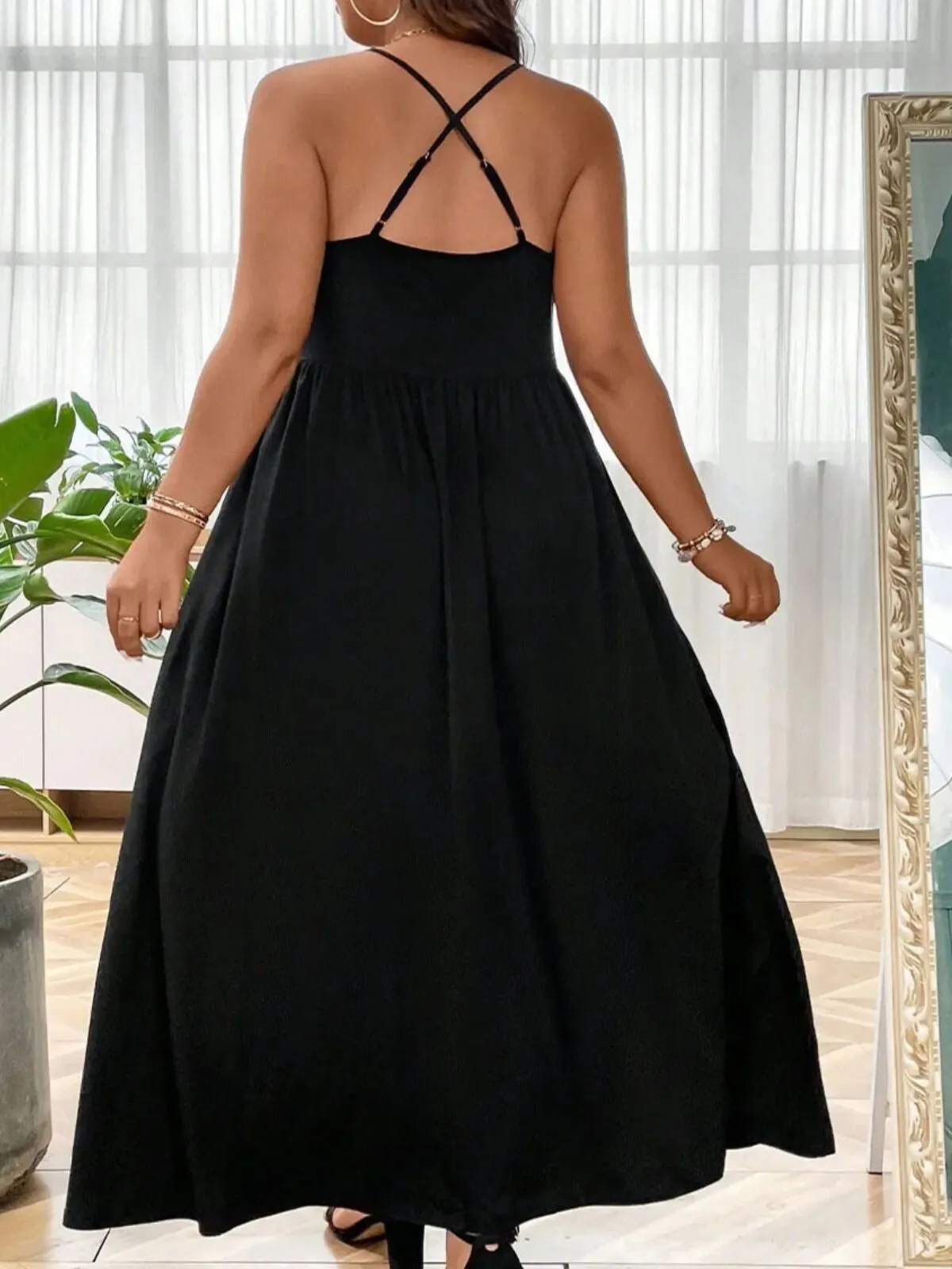 Plus Size Solid Spaghetti Strap Casual A-line Dress, 3 of 3