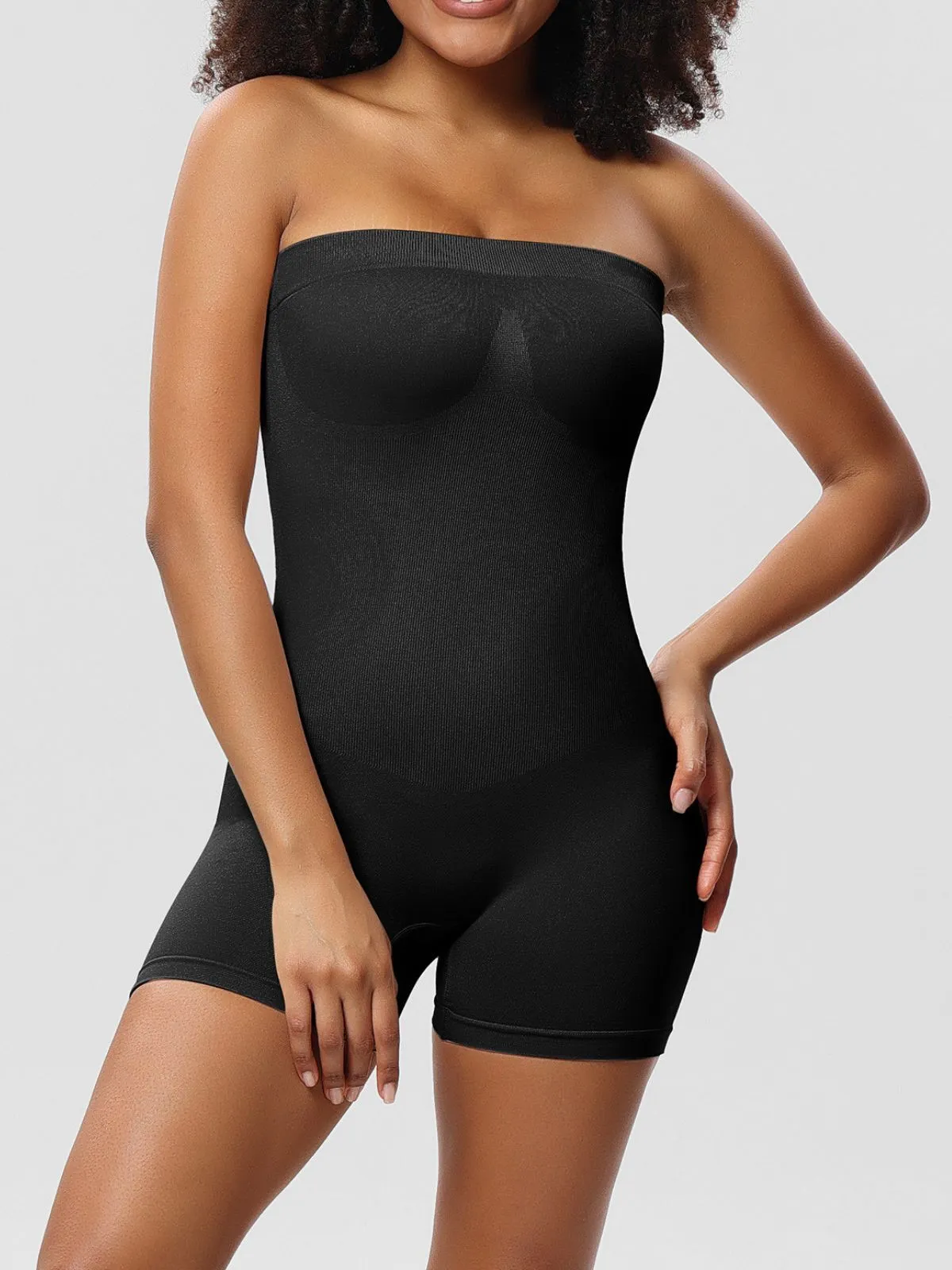 Solid Yoga Tummy Control Seamless Removable Strapless Bodysuits, 1 of 3