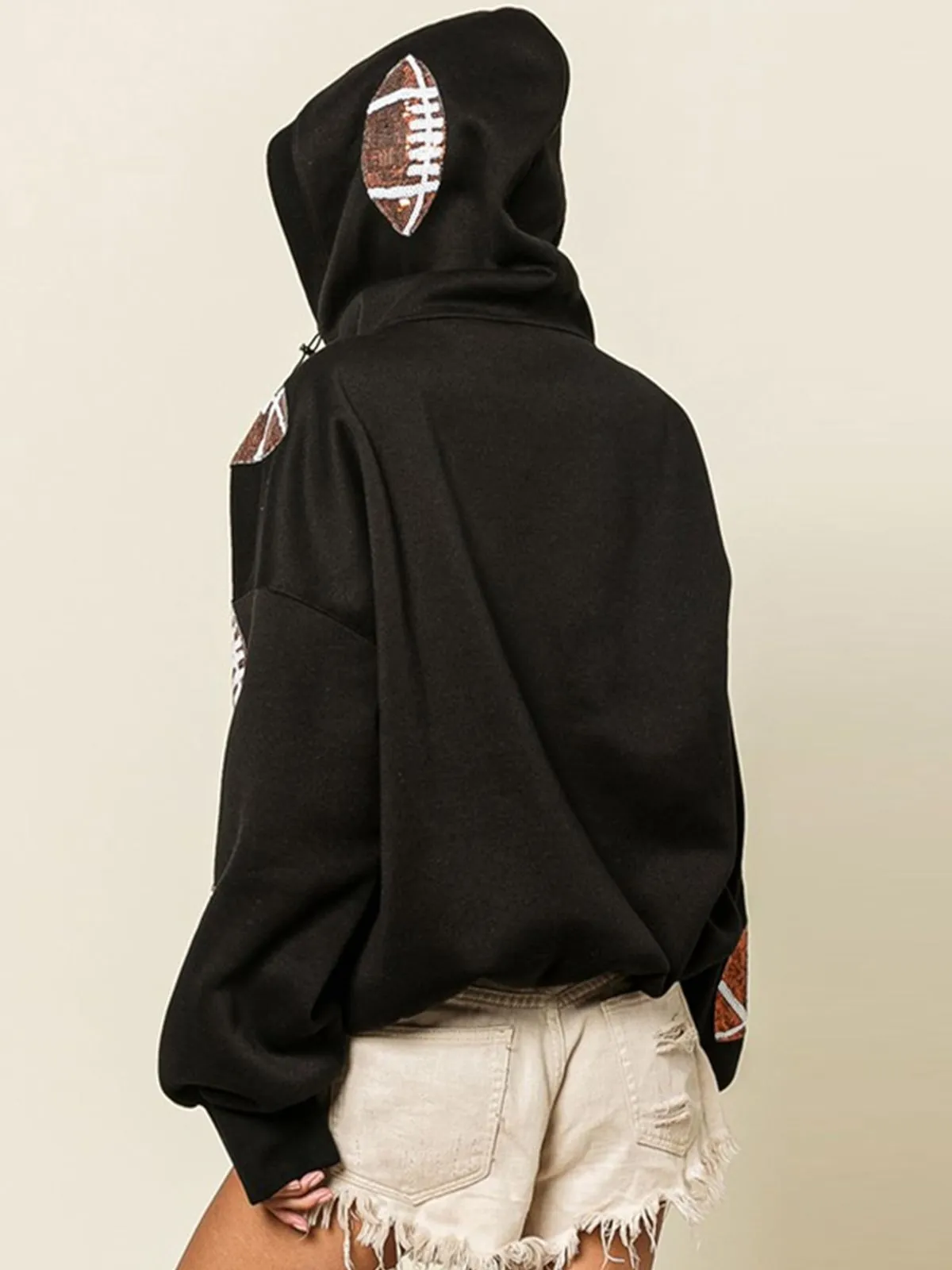 Ball Zipper Hooded Game Day Football Sequin Sweatshirt, 2 of 7