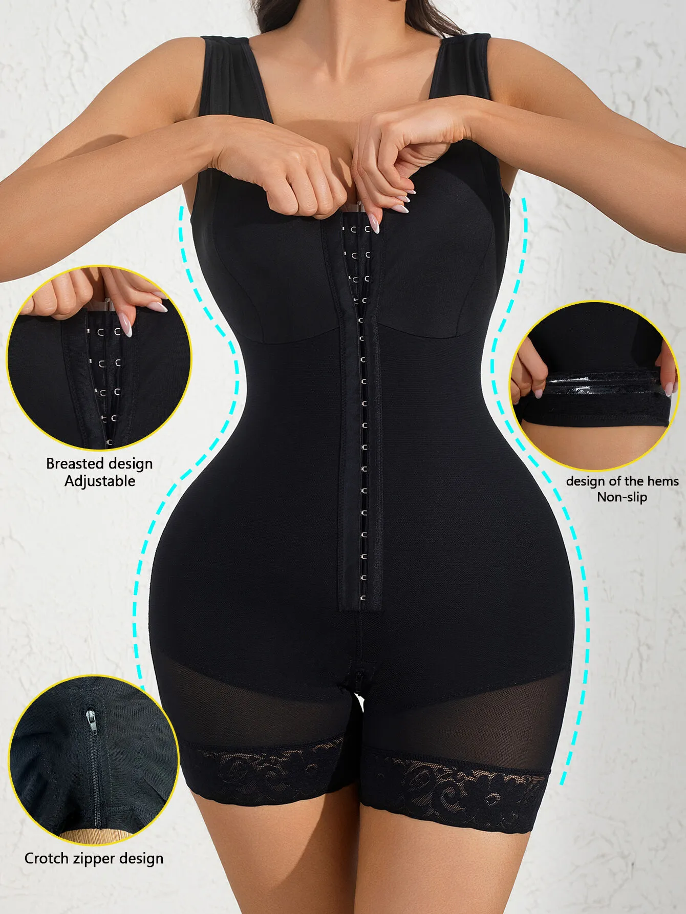 Solid Lace Tummy Control Full Butt Lifter High Rise Shape Wear Bodysuits, 1 of 5
