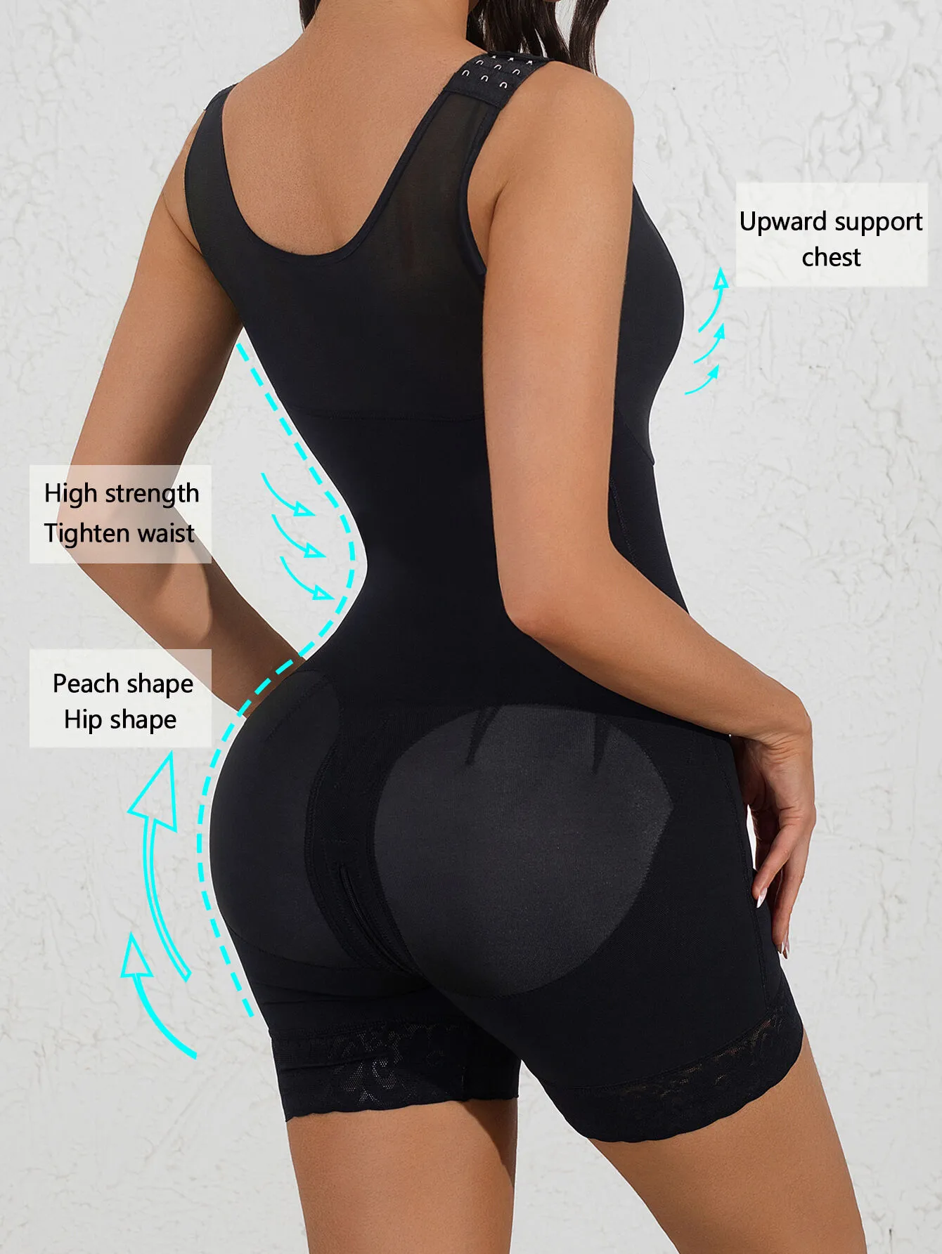 Solid Lace Tummy Control Full Butt Lifter High Rise Shape Wear Bodysuits, 3 of 5