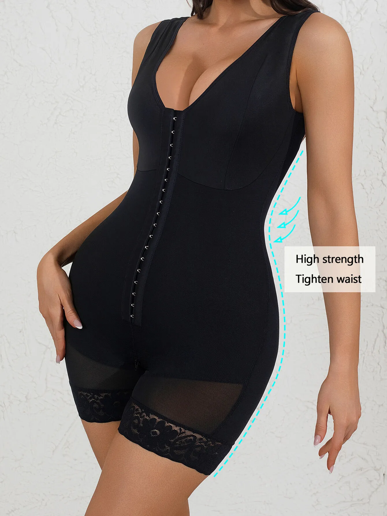 Solid Lace Tummy Control Full Butt Lifter High Rise Shape Wear Bodysuits, 4 of 5