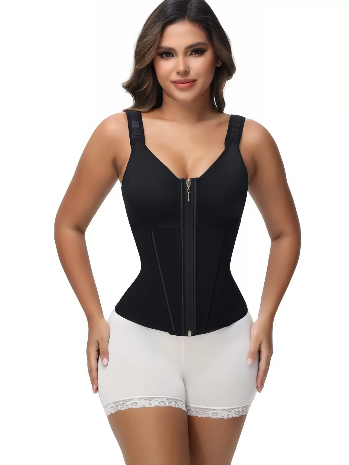 Solid Suspender Mesh Corset Adjustable Shoulder Strap Shapewear Tank, 1 of 8