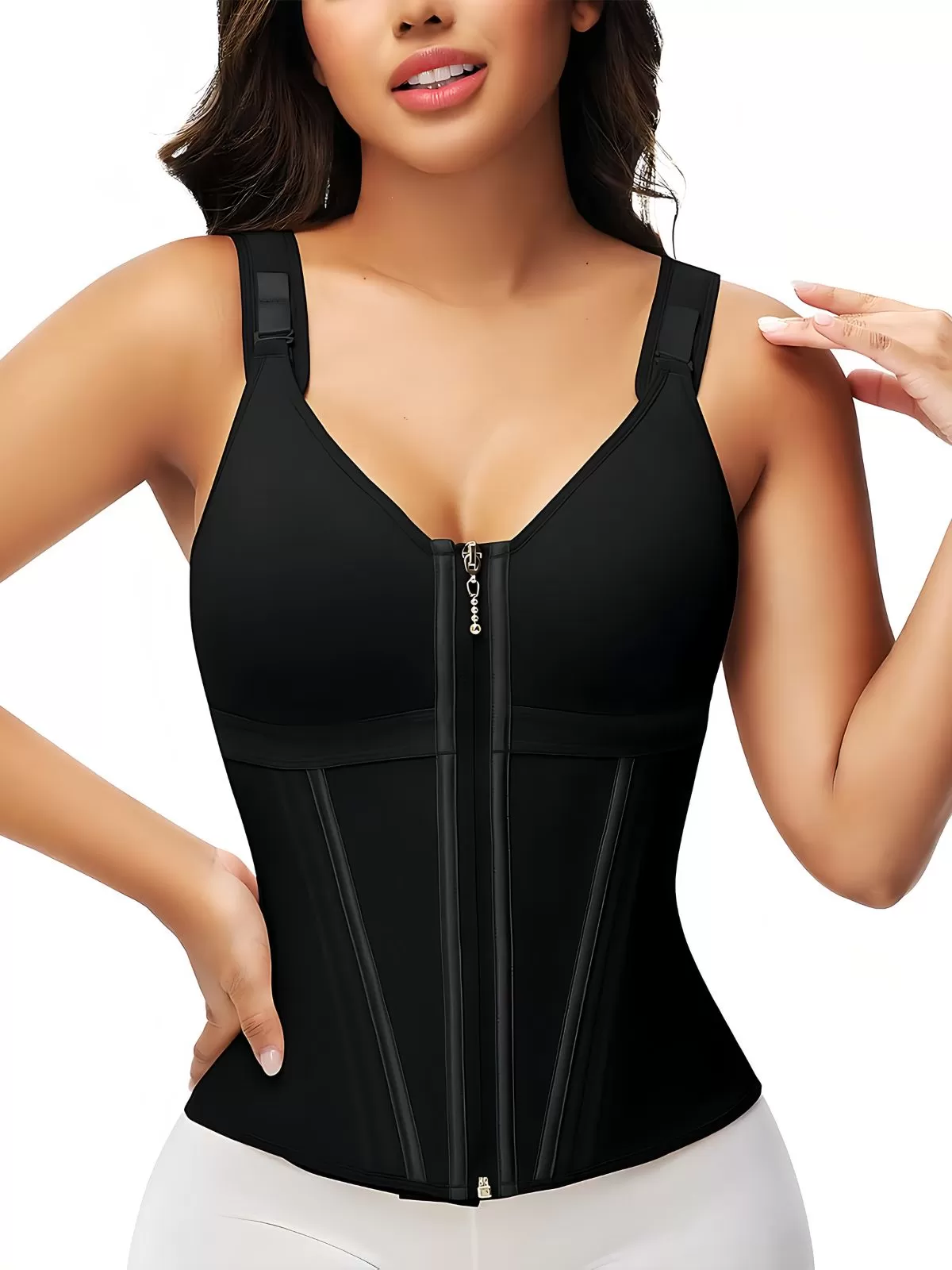 Solid Suspender Mesh Corset Adjustable Shoulder Strap Shapewear Tank, 7 of 8