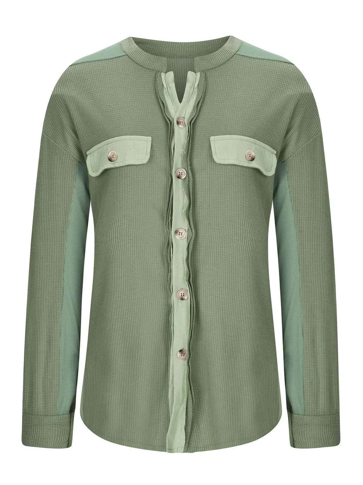 Solid Lapel Loose Fit Batwing Sleeve Waffle Knit Button Down Coat, 3 of 4