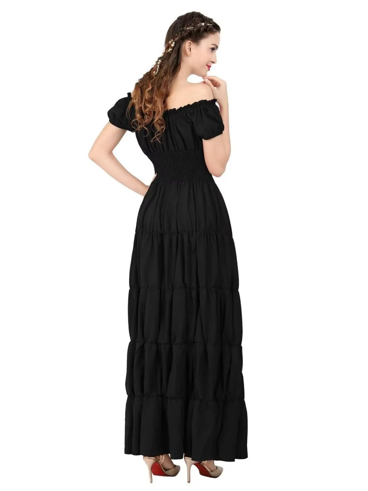 Solid Halloween Renaissance Costume Medieval Irish Under Dress Retro Gown Wench Peasant Smocked Waist Long Dresses Off Shoulder Puff A-line Dress, 2 of 7