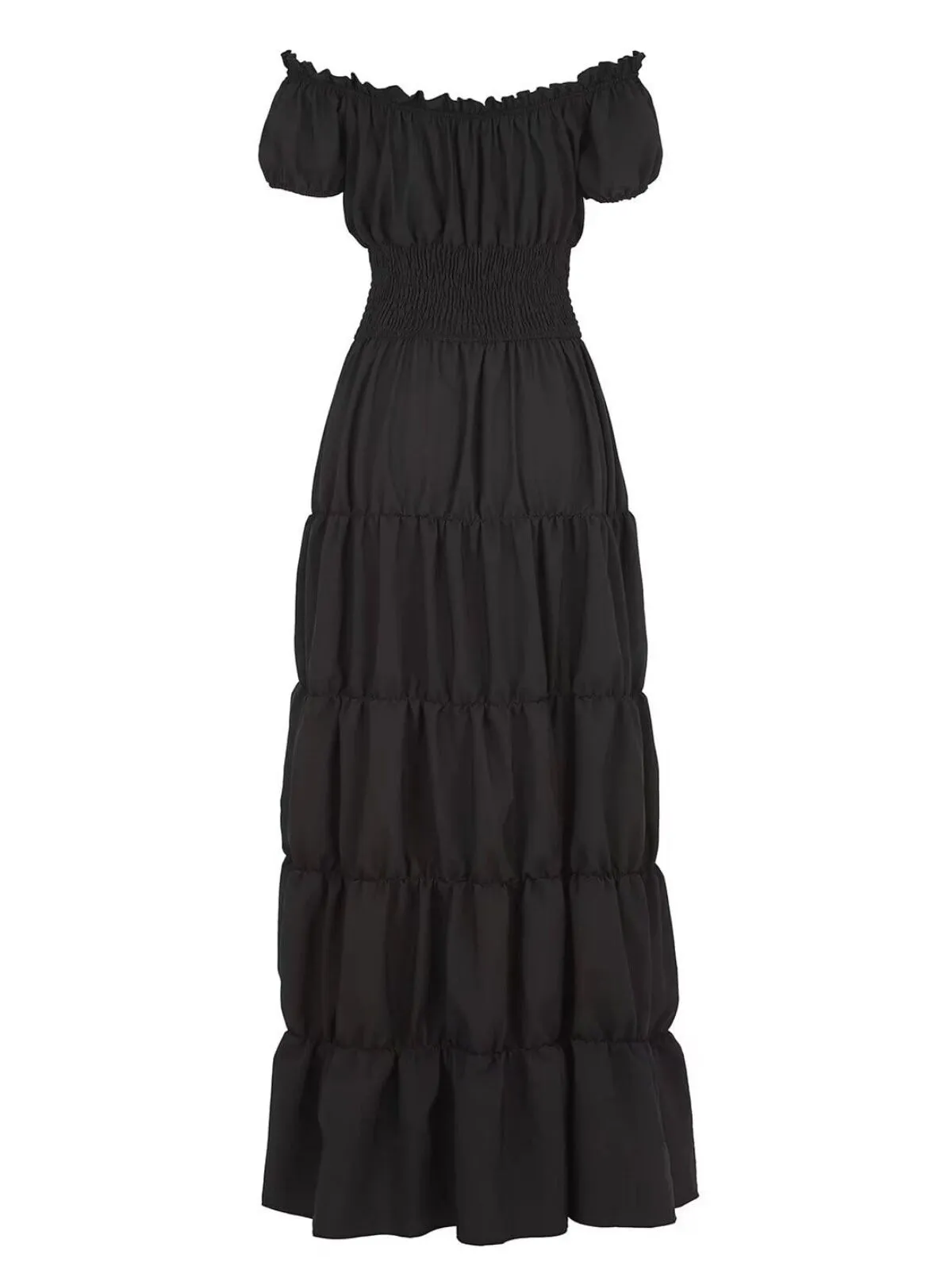 Solid Halloween Renaissance Costume Medieval Irish Under Dress Retro Gown Wench Peasant Smocked Waist Long Dresses Off Shoulder Puff A-line Dress, 5 of 7