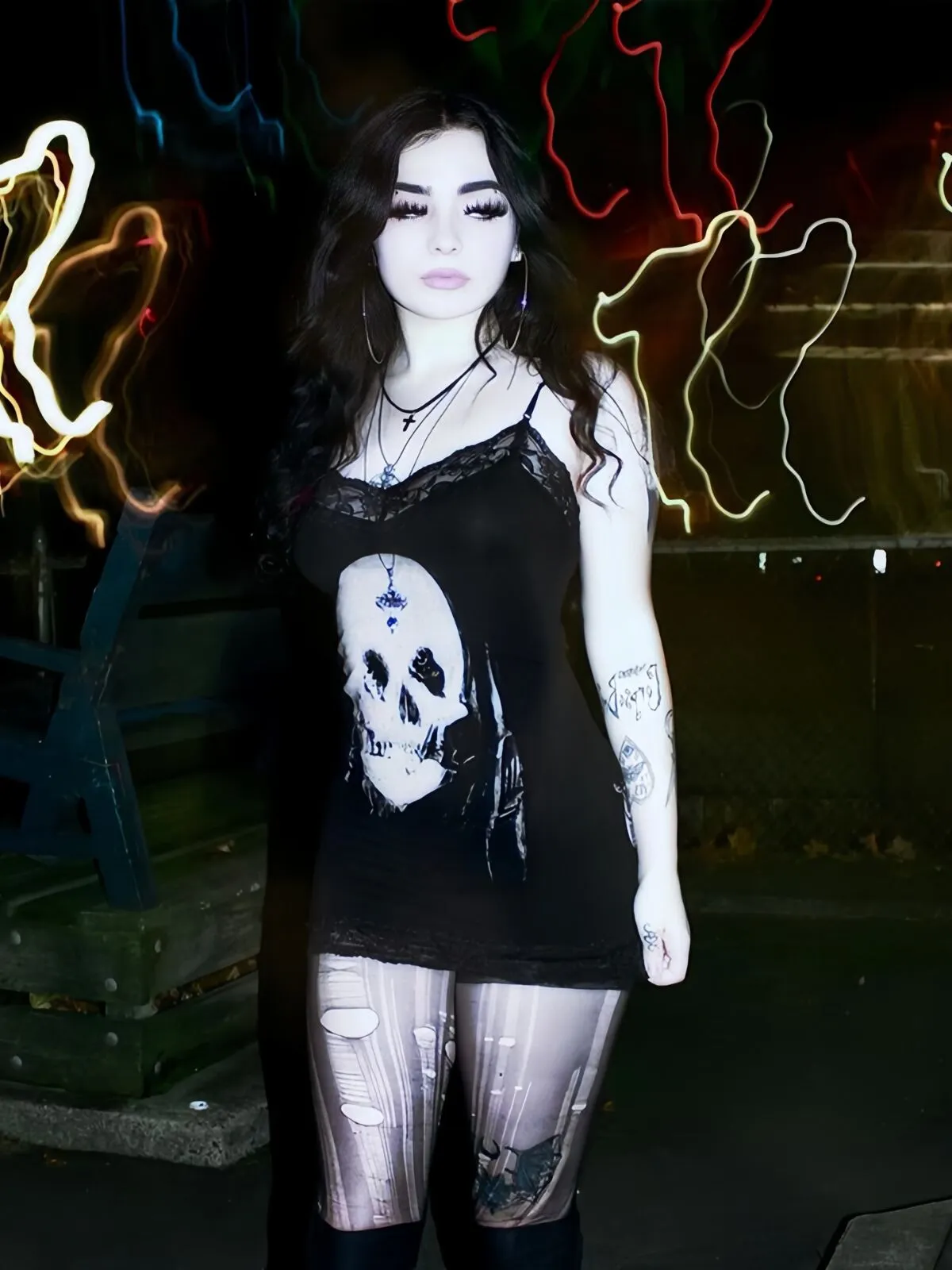 Skeleton Dark Style Halloween Lace Spaghetti Strap Fitted Dress, 4 of 13