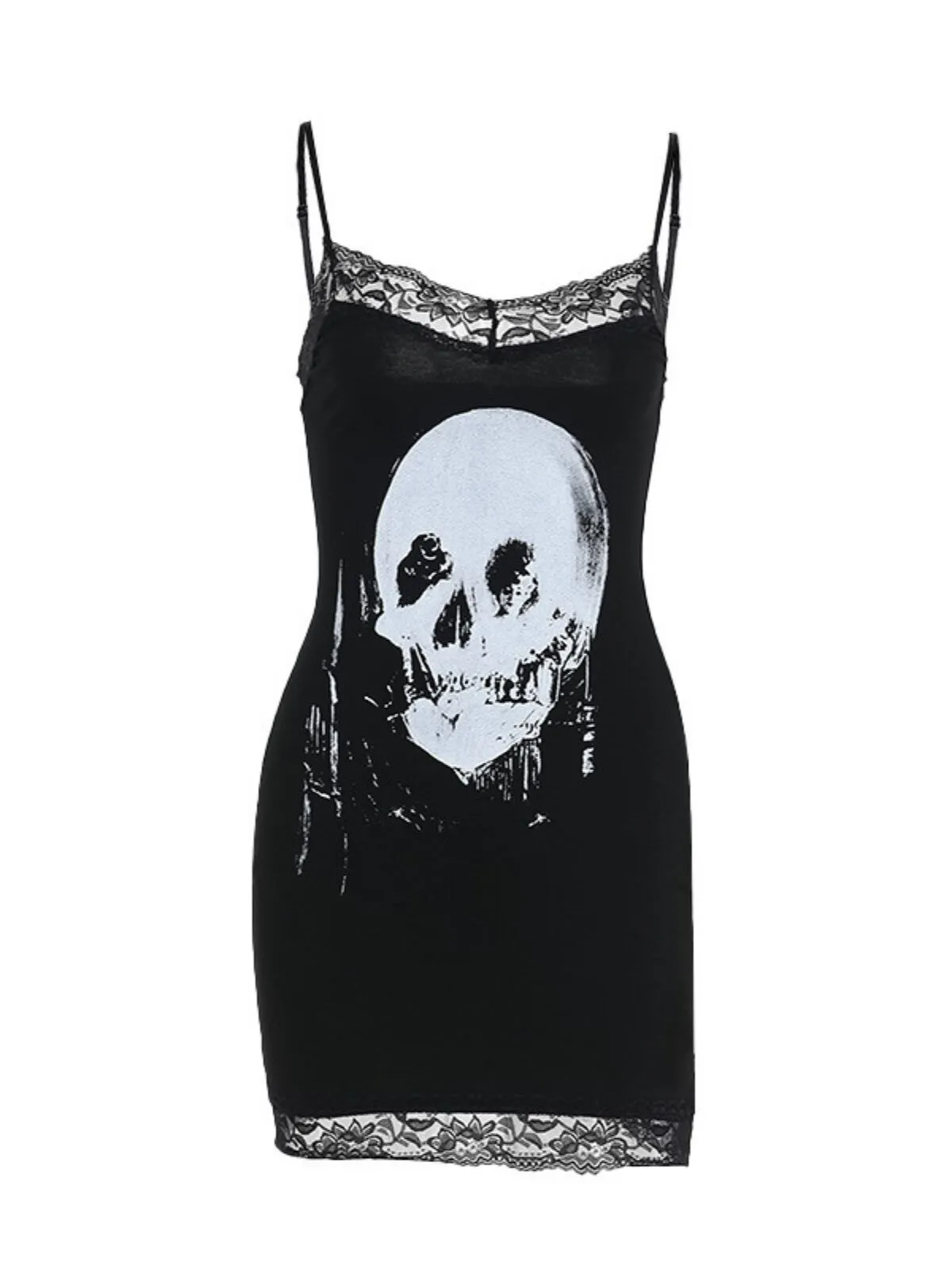 Skeleton Dark Style Halloween Lace Spaghetti Strap Fitted Dress, 9 of 13