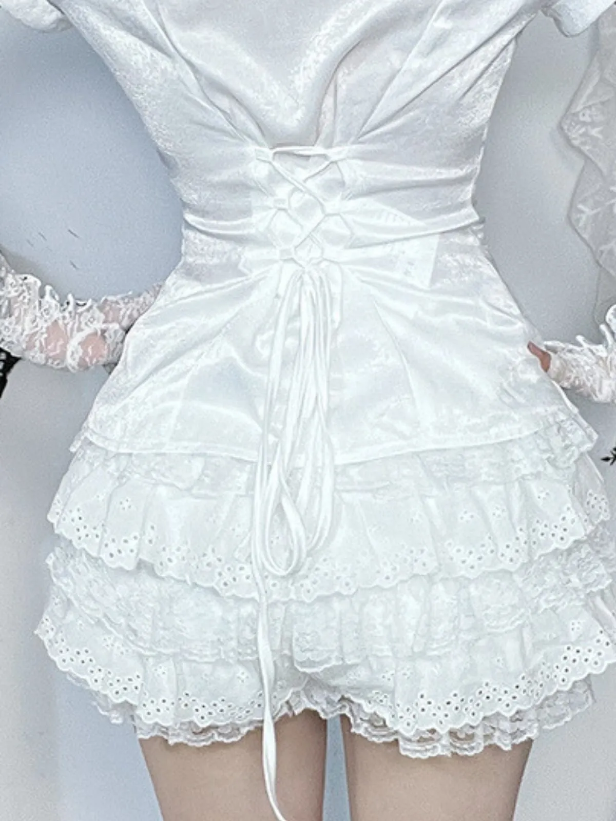 Solid Gothic Cross Pumpkin Pants Irregular Dark Subculture Alternative Fashion Ruched High Rise Skort, 2 of 8