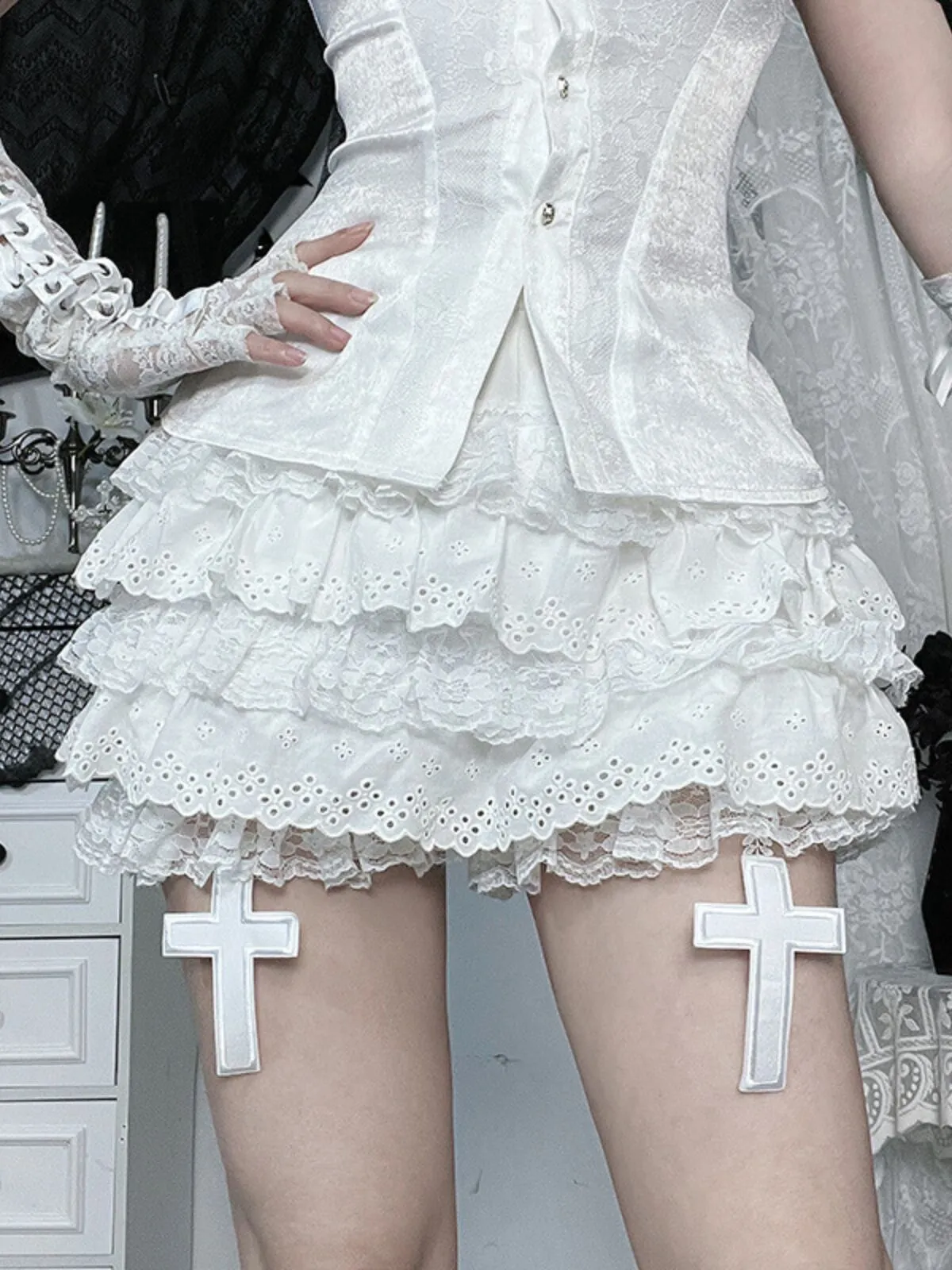 Solid Gothic Cross Pumpkin Pants Irregular Dark Subculture Alternative Fashion Ruched High Rise Skort, 3 of 8