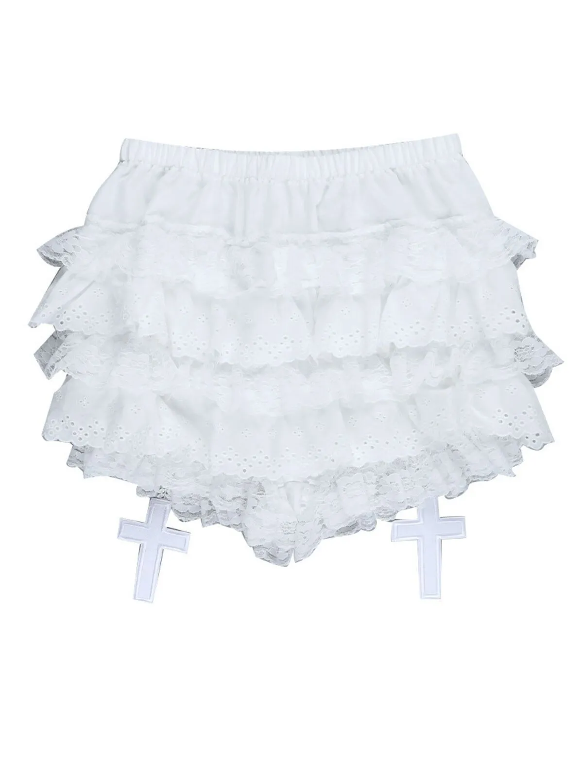 Solid Gothic Cross Pumpkin Pants Irregular Dark Subculture Alternative Fashion Ruched High Rise Skort, 8 of 8