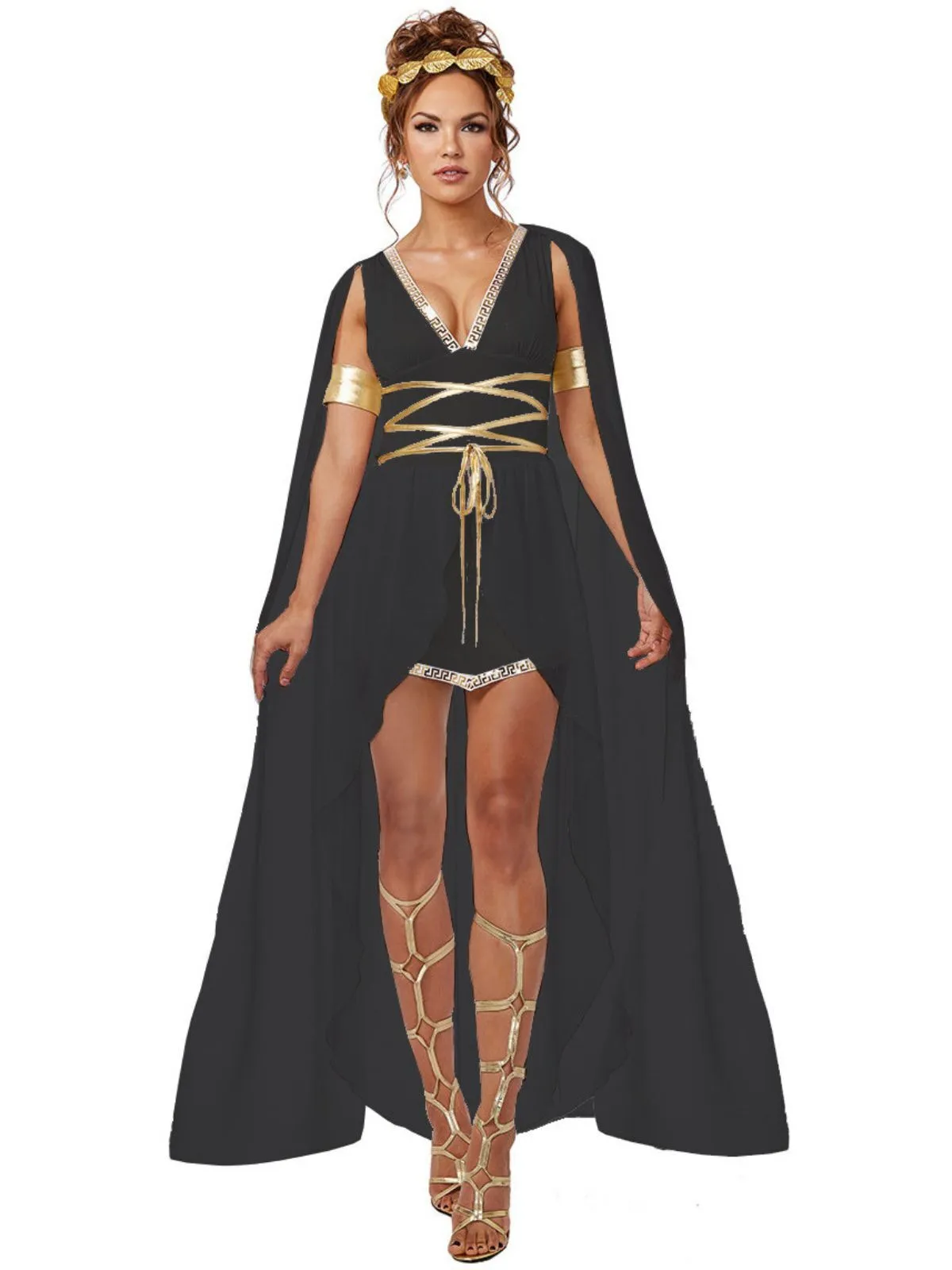 Solid Halloween Cosplay Cleopatra Athena Patchwork V-neck Shift Dress, Accessories included, 4 of 4