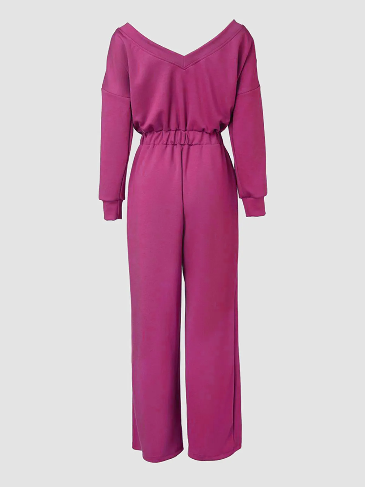 Comfortable Backless Collar Off Shoulder V-Back Stretchy Waist Pocket Design Jumpsuit, 4 of 7