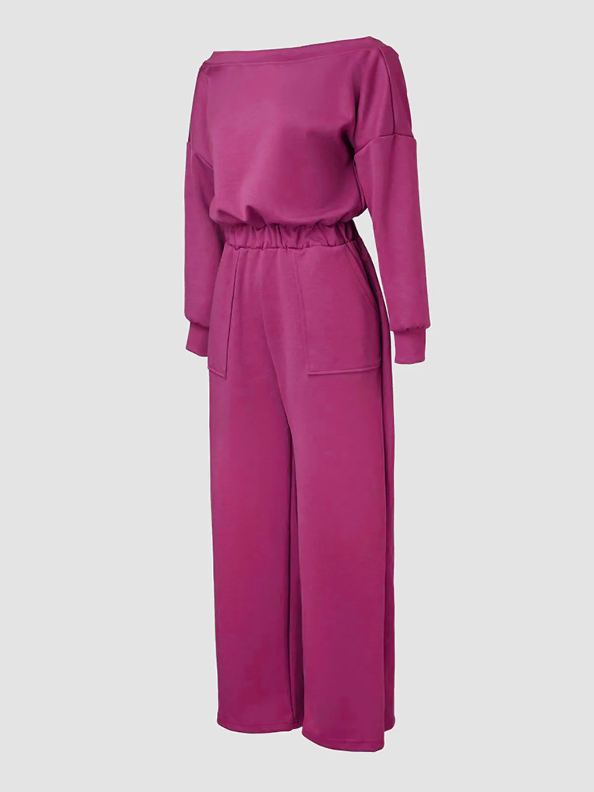 Comfortable Backless Collar Off Shoulder V-Back Stretchy Waist Pocket Design Jumpsuit, 5 of 7