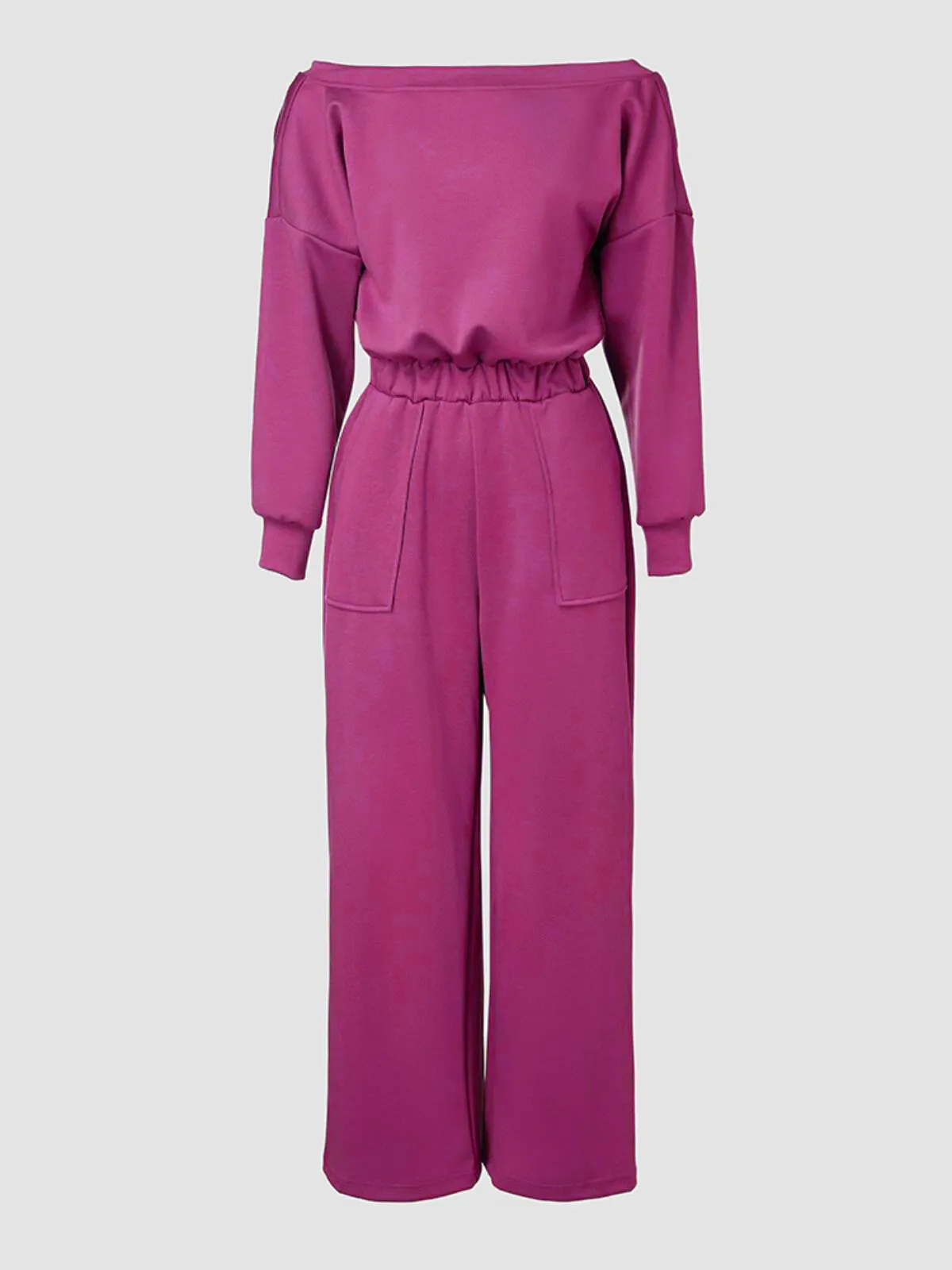 Comfortable Backless Collar Off Shoulder V-Back Stretchy Waist Pocket Design Jumpsuit, 6 of 7