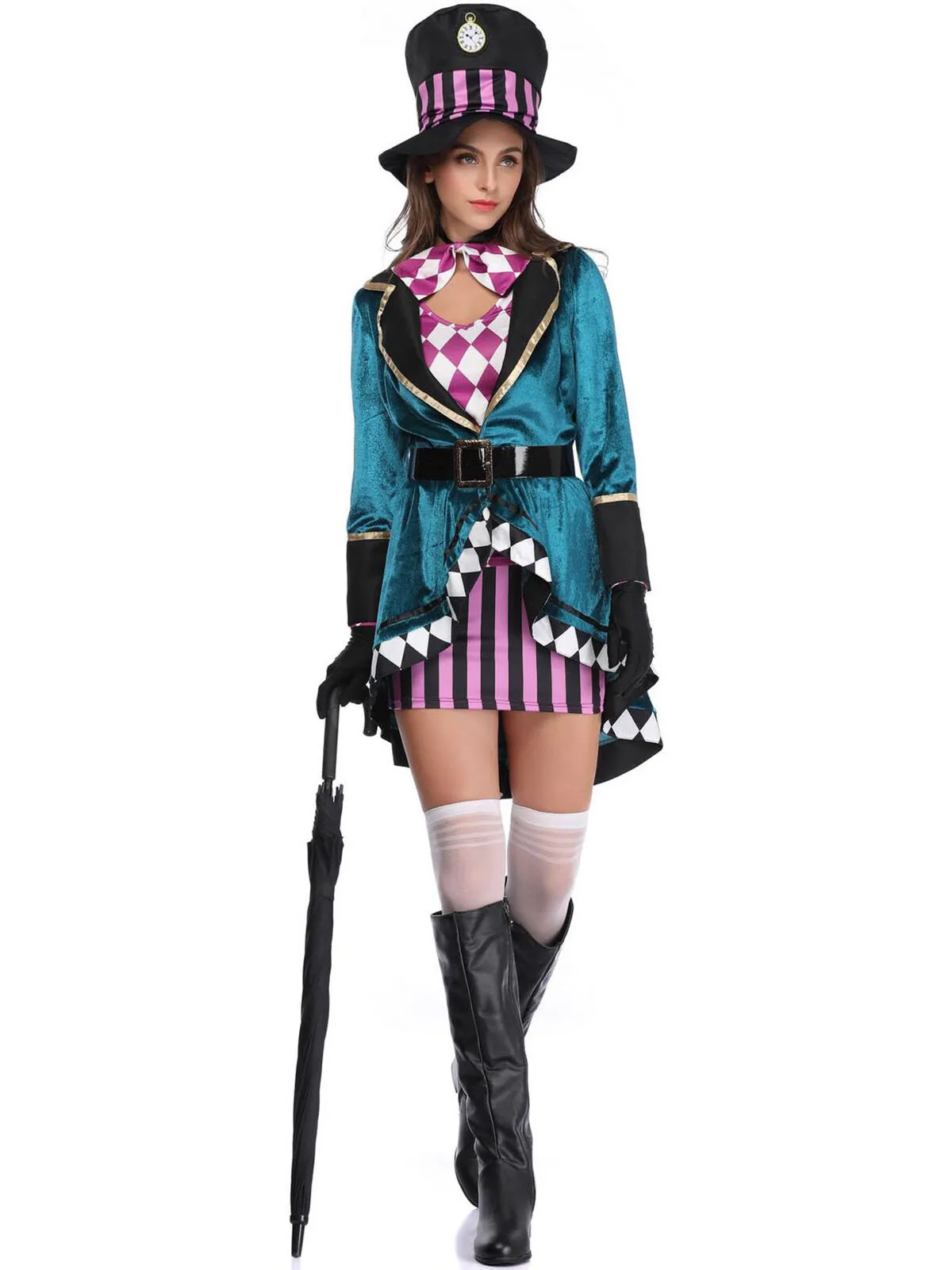 Solid Halloween Cosplay Magician Patchwork Outwear Coat Dress, Hat not included, 3 of 10