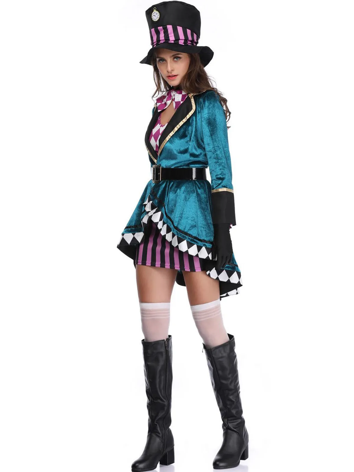 Solid Halloween Cosplay Magician Patchwork Outwear Coat Dress, Hat not included, 6 of 10