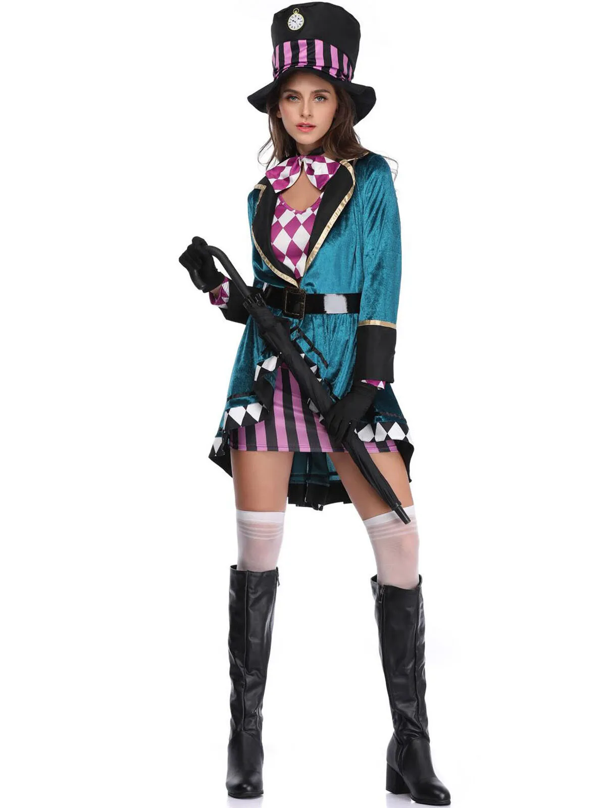 Solid Halloween Cosplay Magician Patchwork Outwear Coat Dress, Hat not included, 7 of 10