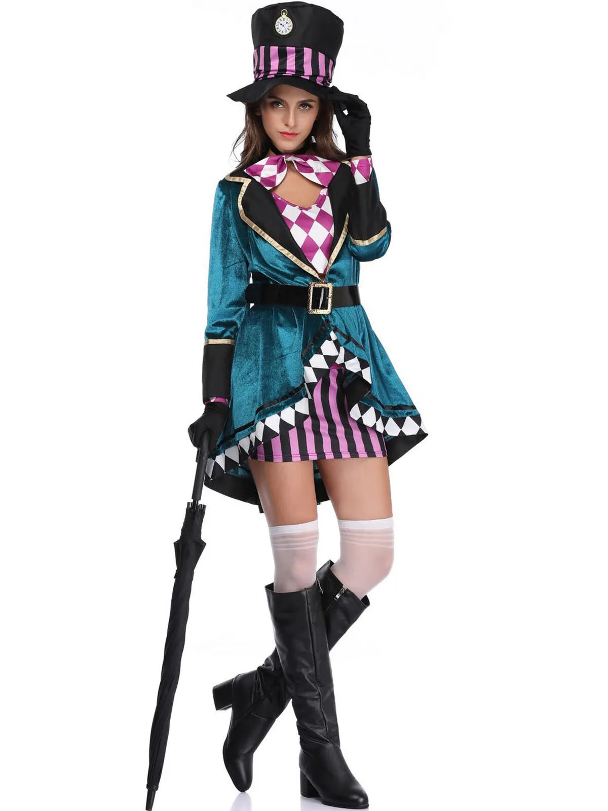 Solid Halloween Cosplay Magician Patchwork Outwear Coat Dress, Hat not included, 8 of 10