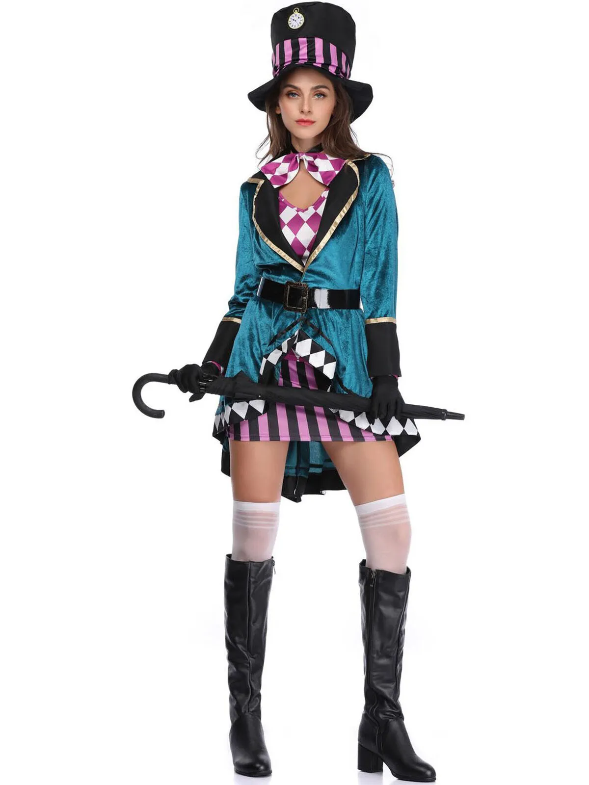 Solid Halloween Cosplay Magician Patchwork Outwear Coat Dress, Hat not included, 9 of 10