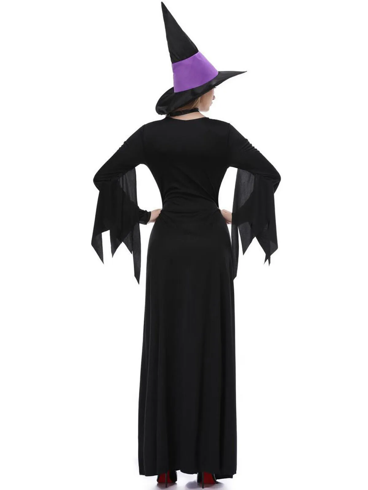 Solid Patchwork Halloween Cosplay Wizard Square Neck Batwing A-line Dress Including Hat, Collar, 2 of 11