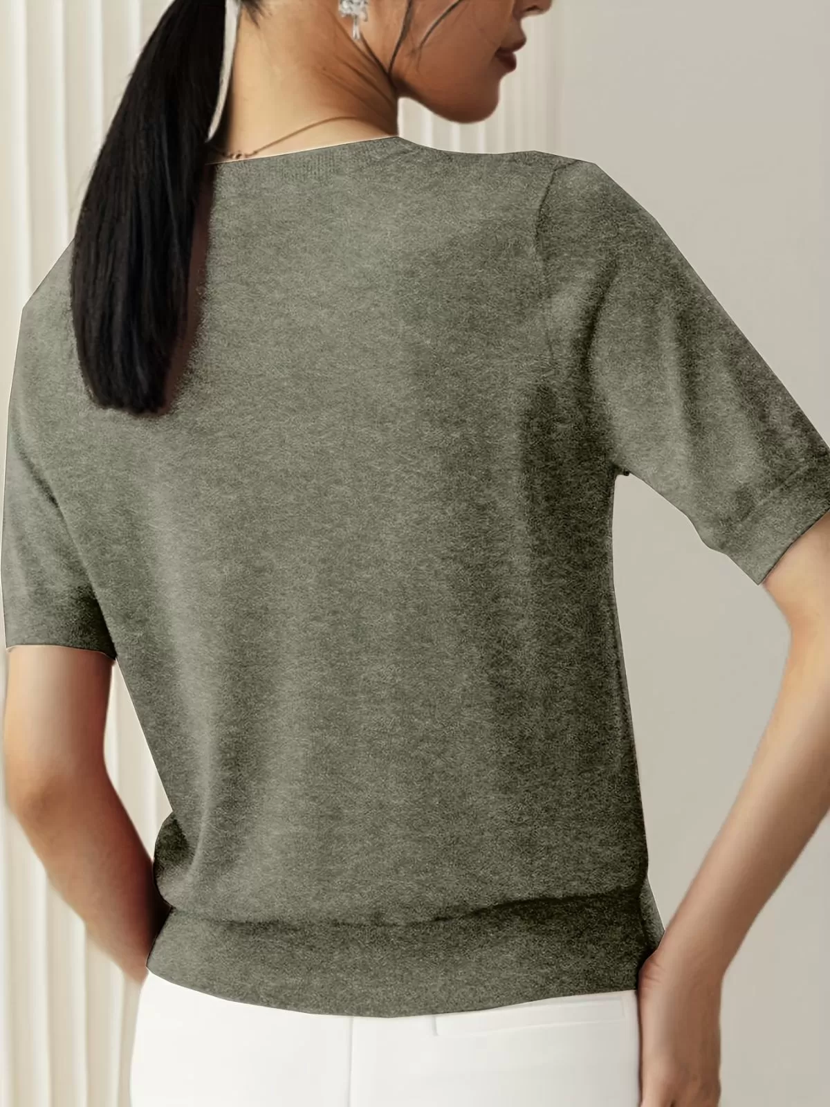 Solid Round Neck Casual Basic Knit Pullover Sweater for Daily Wear, 2 of 3
